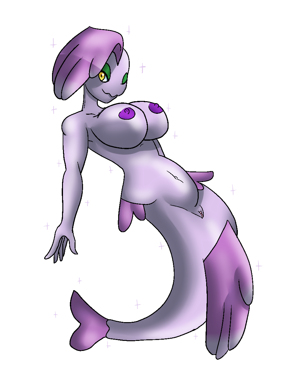 2016 5_fingers alomomola alpha_channel anthro anthrofied belly breasts female fish hair half-closed_eyes huge_breasts large_breasts looking_at_viewer marine navel nintendo nipples nude one_eye_closed pokemon pokemorph purple_hair purple_nipples purple_skin pussy simple_background smile solo transparent_background wink yellow_eyes yoshimister_(artist)