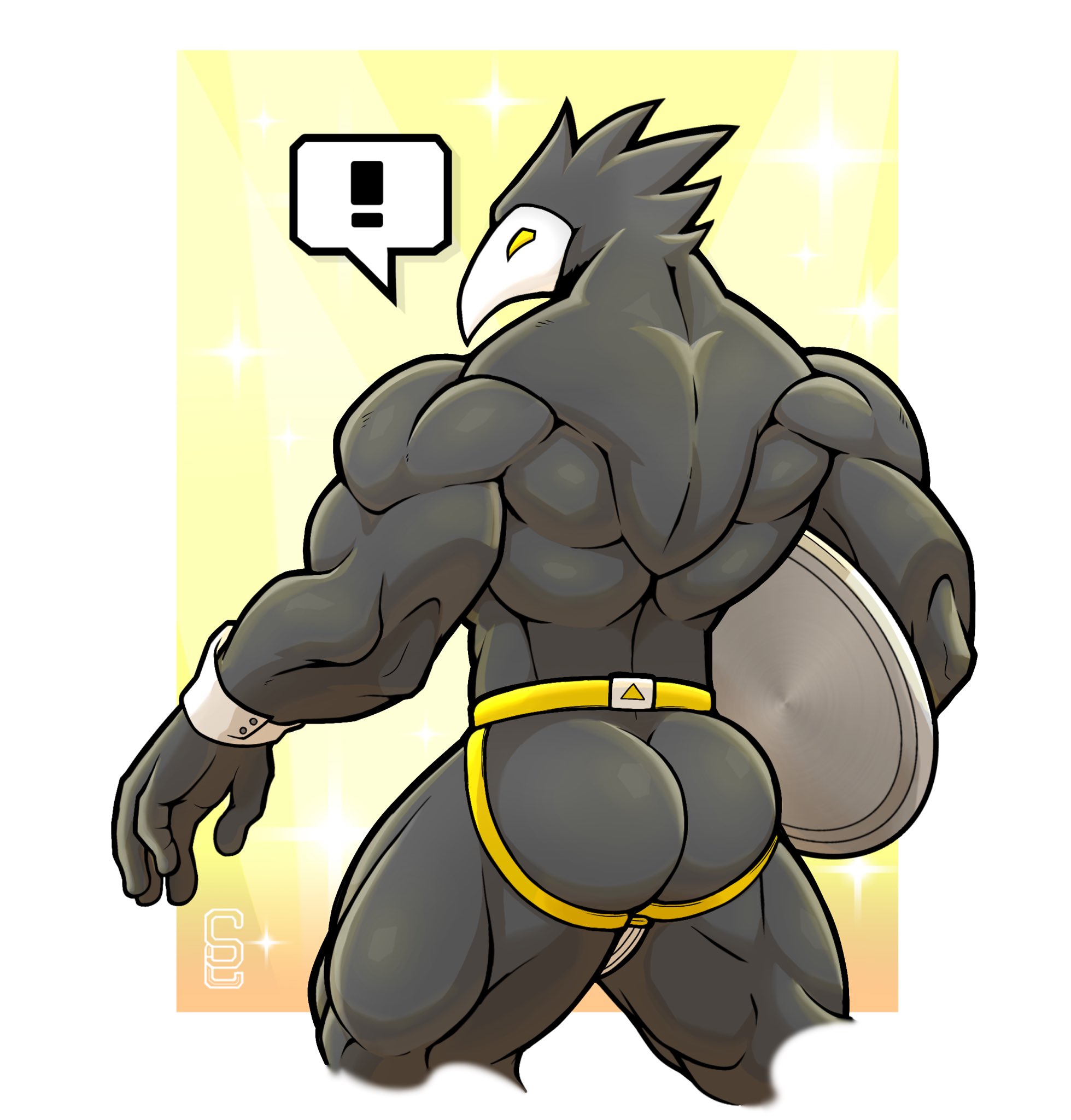 !, 1boy, anthro only, antrho, armpit hair, armpits, arms up, ass, athletic, athletic male, back view, bara, biceps, body hair, chest hair, deltarune, deltarune chapter 2, flexing, flexing arms, formal, furry, furry only, jockstrap, male, male focus, male only, mask, masked, masked male, muscular, muscular back, muscular male, muscular thighs, nipples, pecs, pubes, pubic hair, showing ass, solard0gg0, solo, solo focus, solo male, swatchling, swatchling (deltarune), toby fox