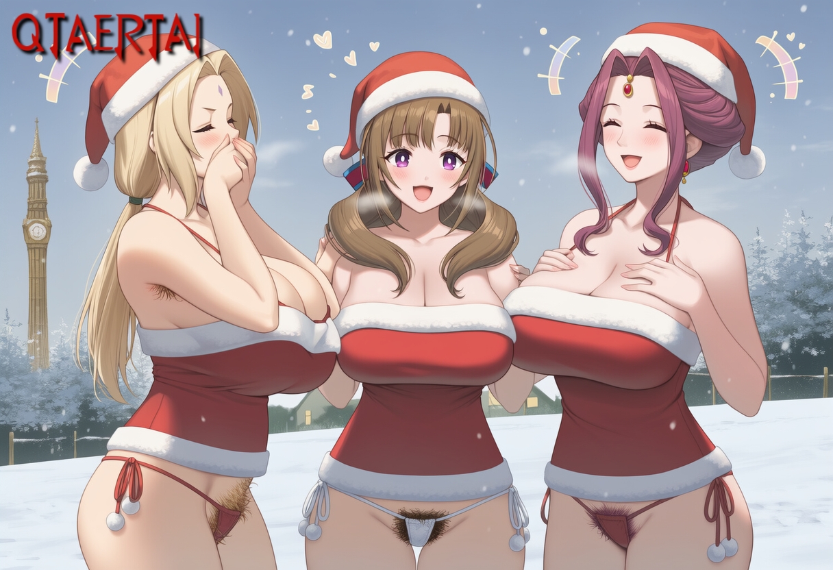 3girls, 3milfs, ai generated, bikini, blonde hair, brown hair, bush, bushy pubes, christmas, christmas headwear, christmas outfit, hairy, hairy armpits, hairy pussy, mature female, milf, mirelia q melromarc, mommy, naruto, older female, oosuki mamako, purple hair, qtaert, qtaertai, tate no yuusha no nariagari, tsunade, tsuujou kougeki ga zentai kougeki de ni-kai kougeki no okaasan wa suki desu ka?