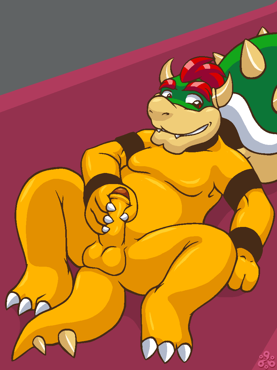 1boy aliasing anthro balls barefoot bowser erection full_body grumpyvulpix horn humanoid_penis koopa looking_away lying male male_only mario_(series) masturbation moobs musclegut nintendo nude on_back partially_retracted_foreskin penile_masturbation penis reclining scalie shell-less signature solo spikes spread_legs spreading uncut video_games