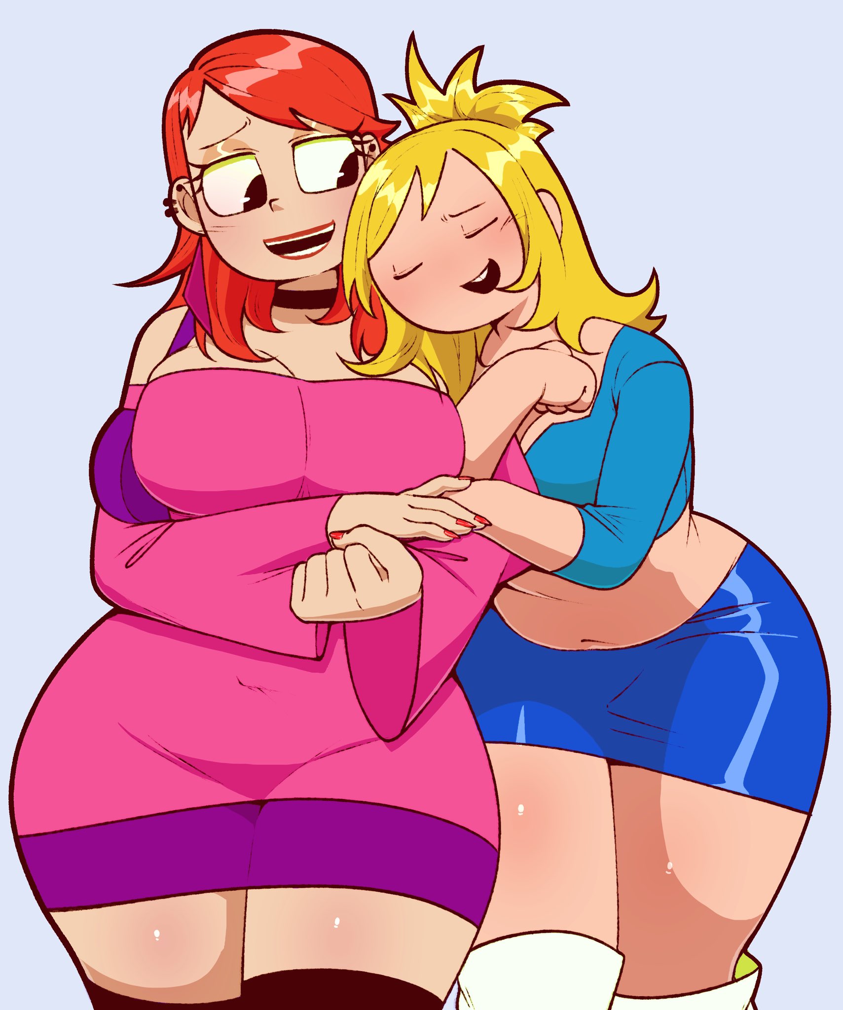 2d, 2d (artwork), 2d artwork, 2girls, adventure time, adventure time: fionna & cake, blonde female, blonde hair, blonde-haired female, cartoon network, clothed, clothing, crossover, cute, female, female only, fionna the human girl, foster's home for imaginary friends, frankie foster, hugging, hugging another, hugging partner, kookilooheavon, lesbian, lesbian couple, red hair, shirt, stereodaddy, yuri