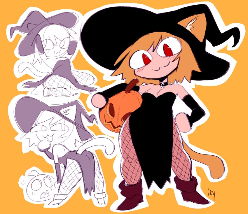 :3, ass, big ass, big butt, cat ears, cat tail, catgirl, curvaceous, curvy, curvy body, curvy female, curvy figure, cute, flat chest, flat chested, halloween, iseenudepeople, medium breasts, melty blood, neco-arc, pose, posing, pumpkin, small breasts, smaller female, tagme, thick hips, thick legs, thick thighs, thighs, voluptuous, witch hat