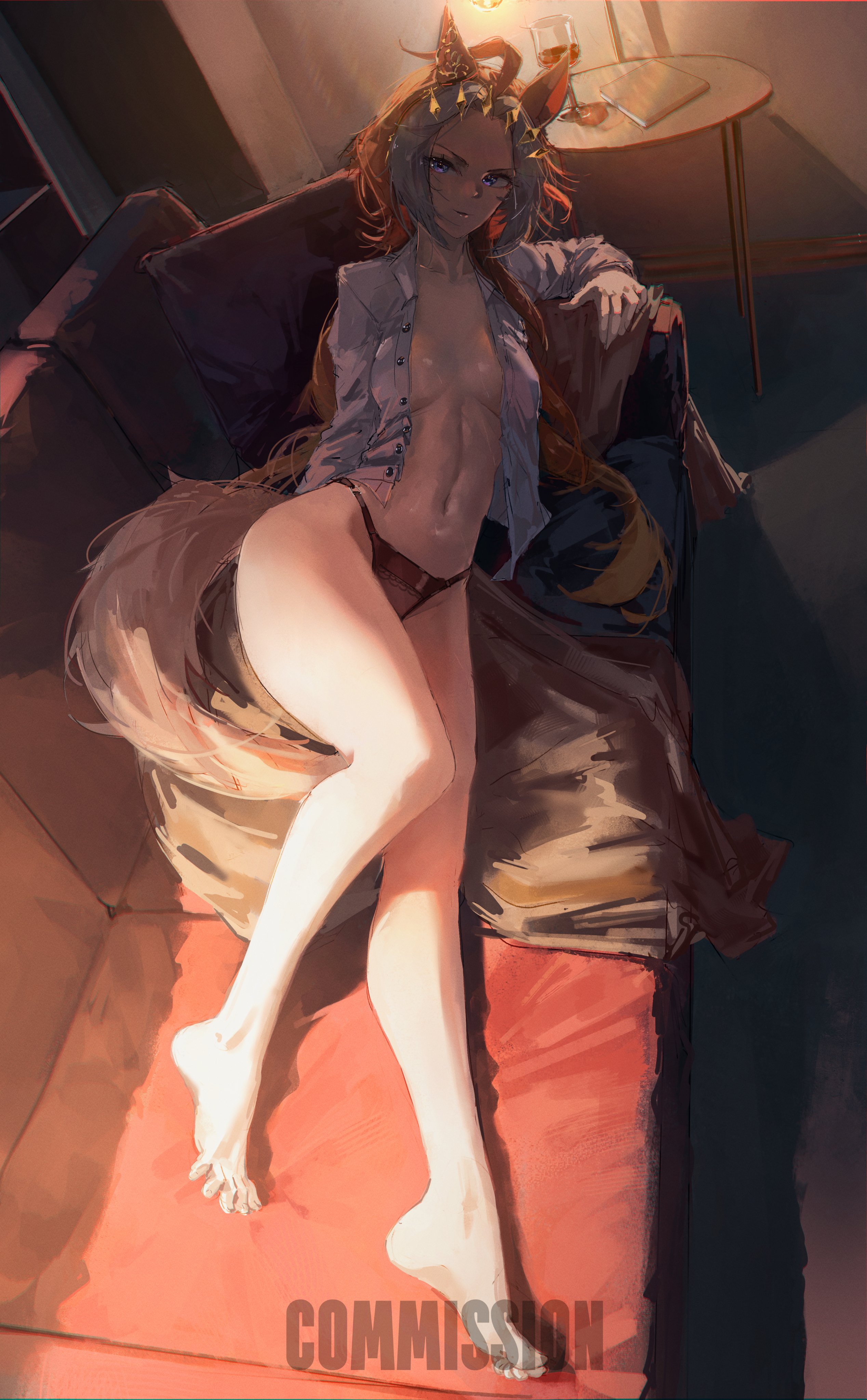animal ears, convenient censoring, female, gandy (gan3e46), no bra, orfevre (umamusume), panties, thighs, umamusume