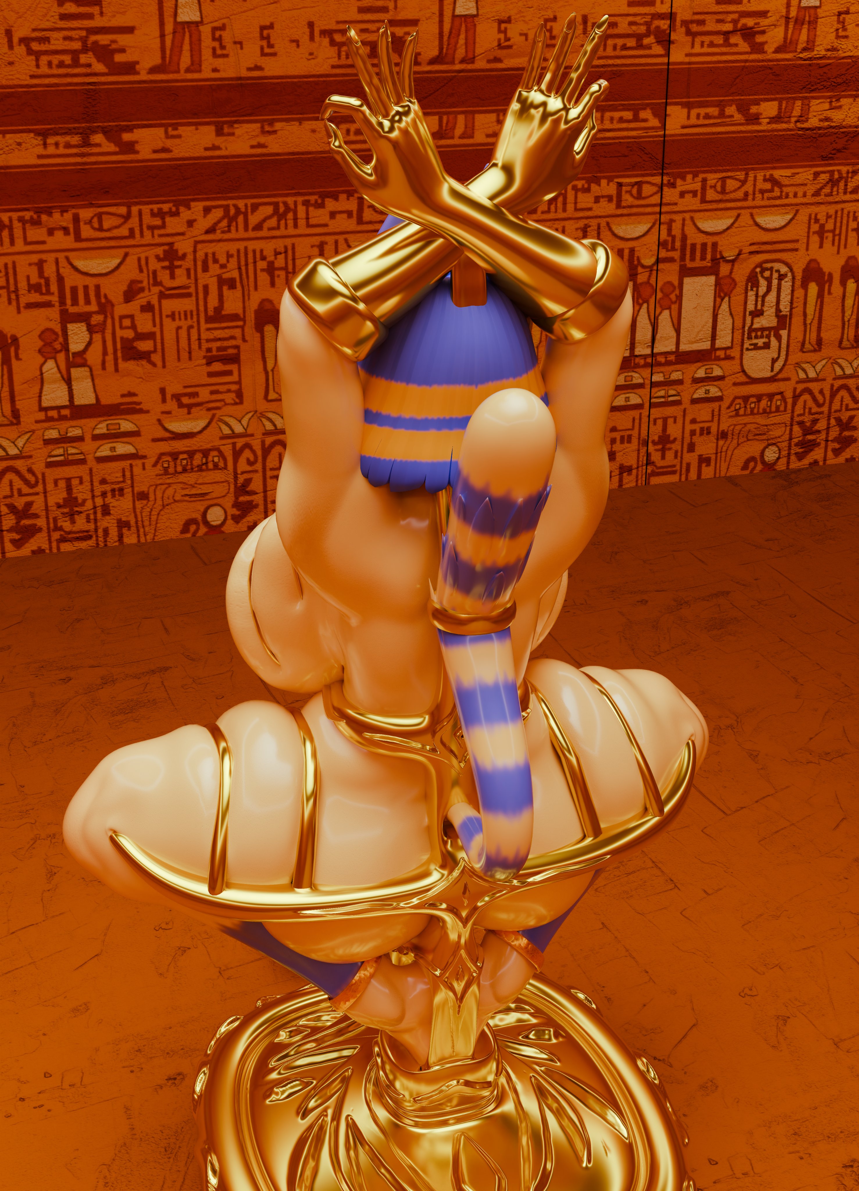 1girl, 3d, animal crossing, ankha, ankha (animal crossing), ankha (dogzeela), ball gag, barton (artist), big ass, big breasts, blue hair, body cage, bondage, bondage gear, bondage suit, clitoris, clitoris piercing, gag, gagged, gold (metal), hardcore, huge ass, huge breasts, metal, metal bondage, nipple piercing, nipples, nose hook, nosehook, tagme, vibrator, vibrator in pussy