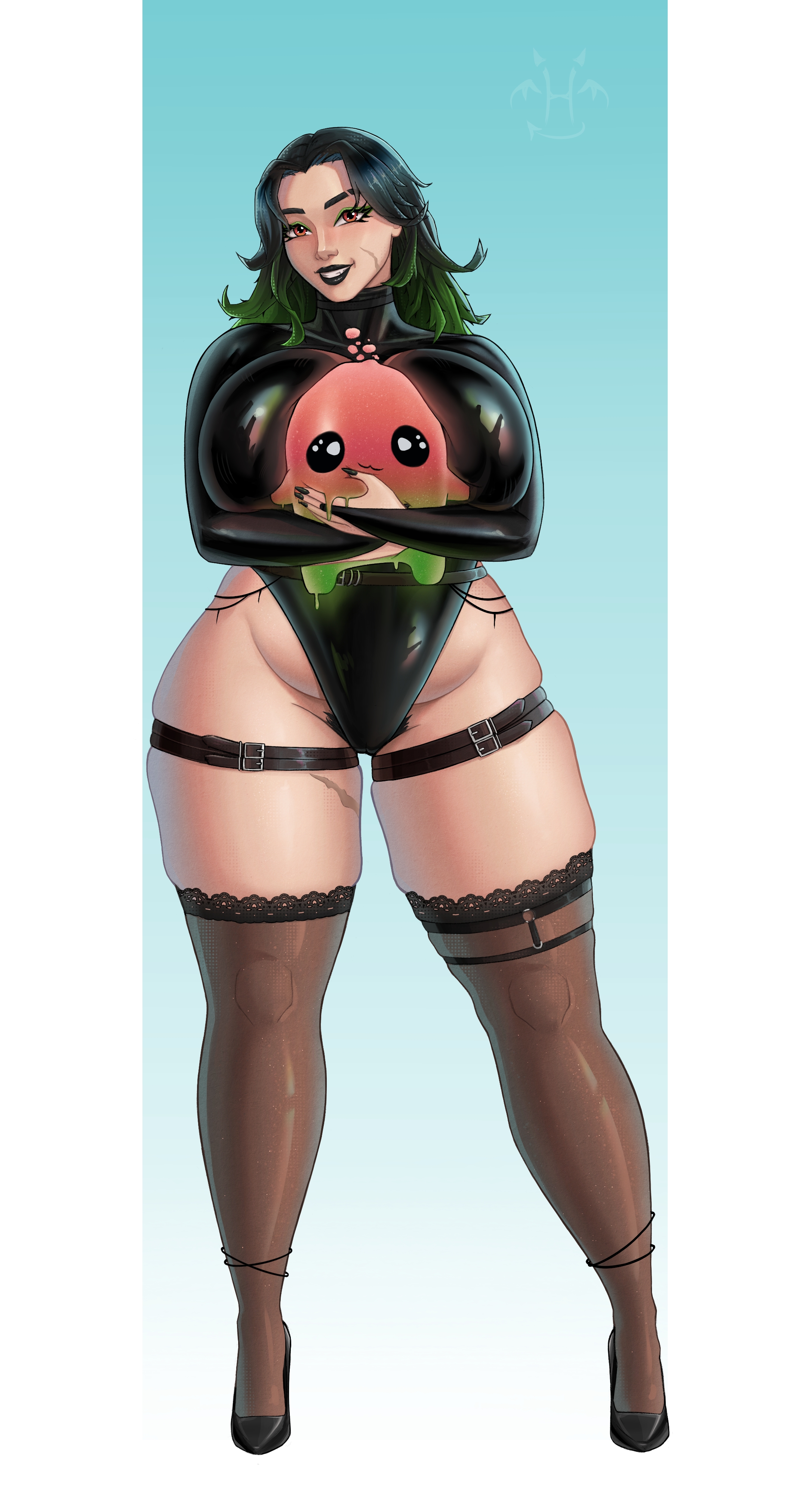 atsui, belly, big breasts, big thighs, boobjob, boobs, boobs bigger than head, booty, breasts, bush, chubby, chubby female, curvaceous, curvy, curvy hips, fortnite, gigantic breasts, high heels, huge breasts, hugging, kekspflaumchen, latex, latex clothing, pretty face, pretty girl, pubic hair, sprite, sprite (fortnite), standing, thunder thighs, unshaved pussy, wide hips, wide thighs