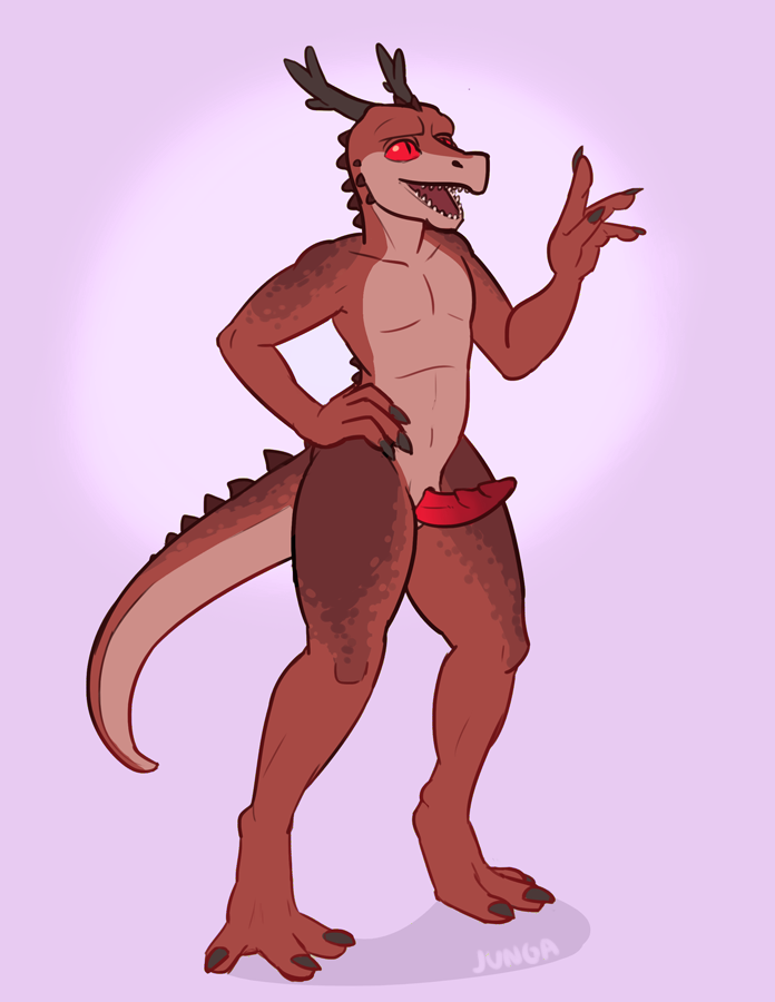 antlers athletic claws erection horn junga kobold male male_only model_sheet muscular reptile scalie slim smile solo