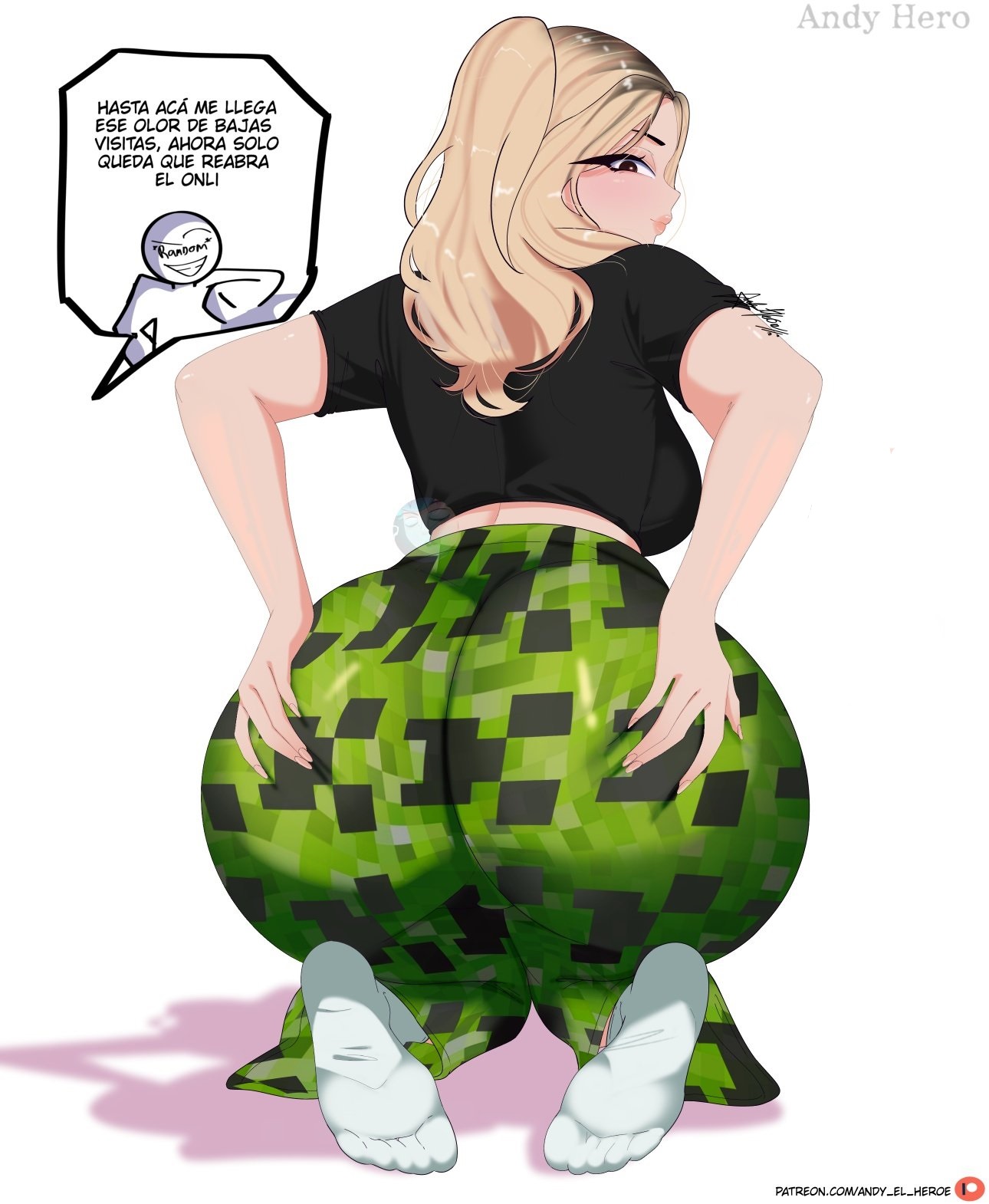 andyret flo0w, arigameplays, ass, ass bigger than head, ass crack, ass focus, ass grab, big ass, breasts, brown hair, creeper, female, leggings, long hair, looking at viewer, looking back, mcyt, mexican, mexican female, minecraft, minecraft youtubers, streamer, streaming, thick ass, thick thighs, thighhighs, thighs, twitch, twitch streamer, twitch.tv, twitter, twitter username, youtube, youtube hispanic, youtuber, youtuber girl, youtubers