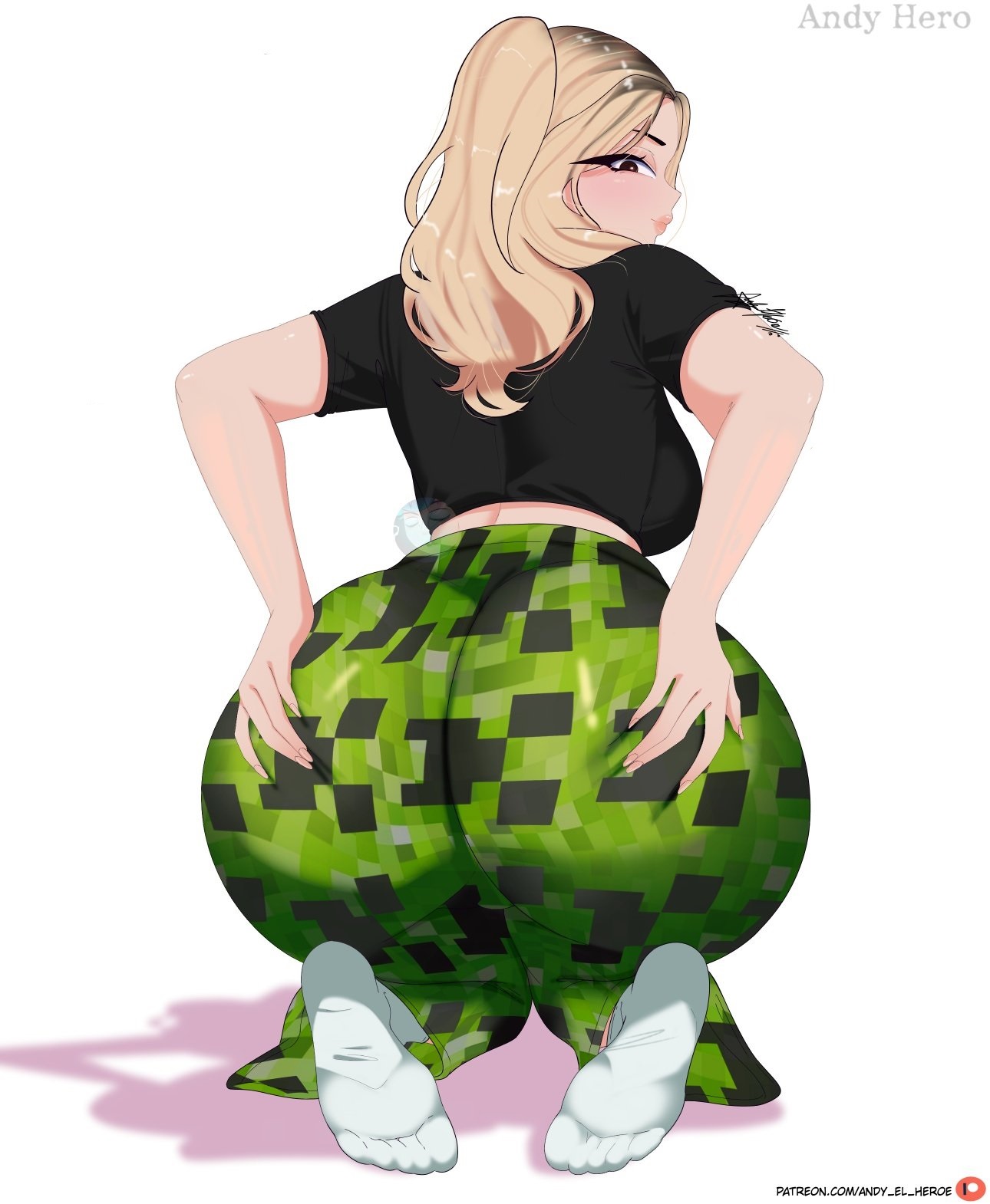 andyret flo0w, arigameplays, ass, ass bigger than head, ass crack, ass focus, ass grab, big ass, breasts, brown hair, creeper, female, leggings, long hair, looking at viewer, looking back, mcyt, mexican, mexican female, minecraft, minecraft youtubers, solo, streamer, streaming, thick ass, thick thighs, thighhighs, thighs, twitch, twitch streamer, twitch.tv, twitter, twitter username, youtube, youtube hispanic, youtuber, youtuber girl, youtubers