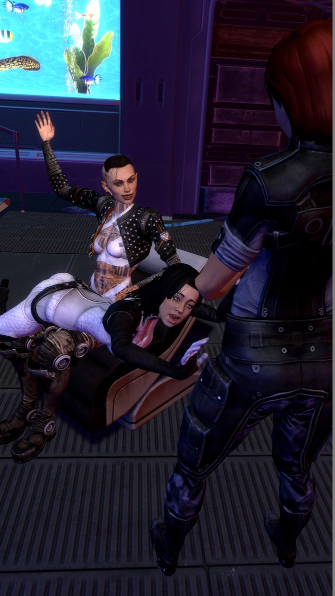 3d 3girls bent_over commander_shepard female female_only femshep human human_only jack_(mass_effect) mass_effect miranda_lawson mr-g-modder spanking