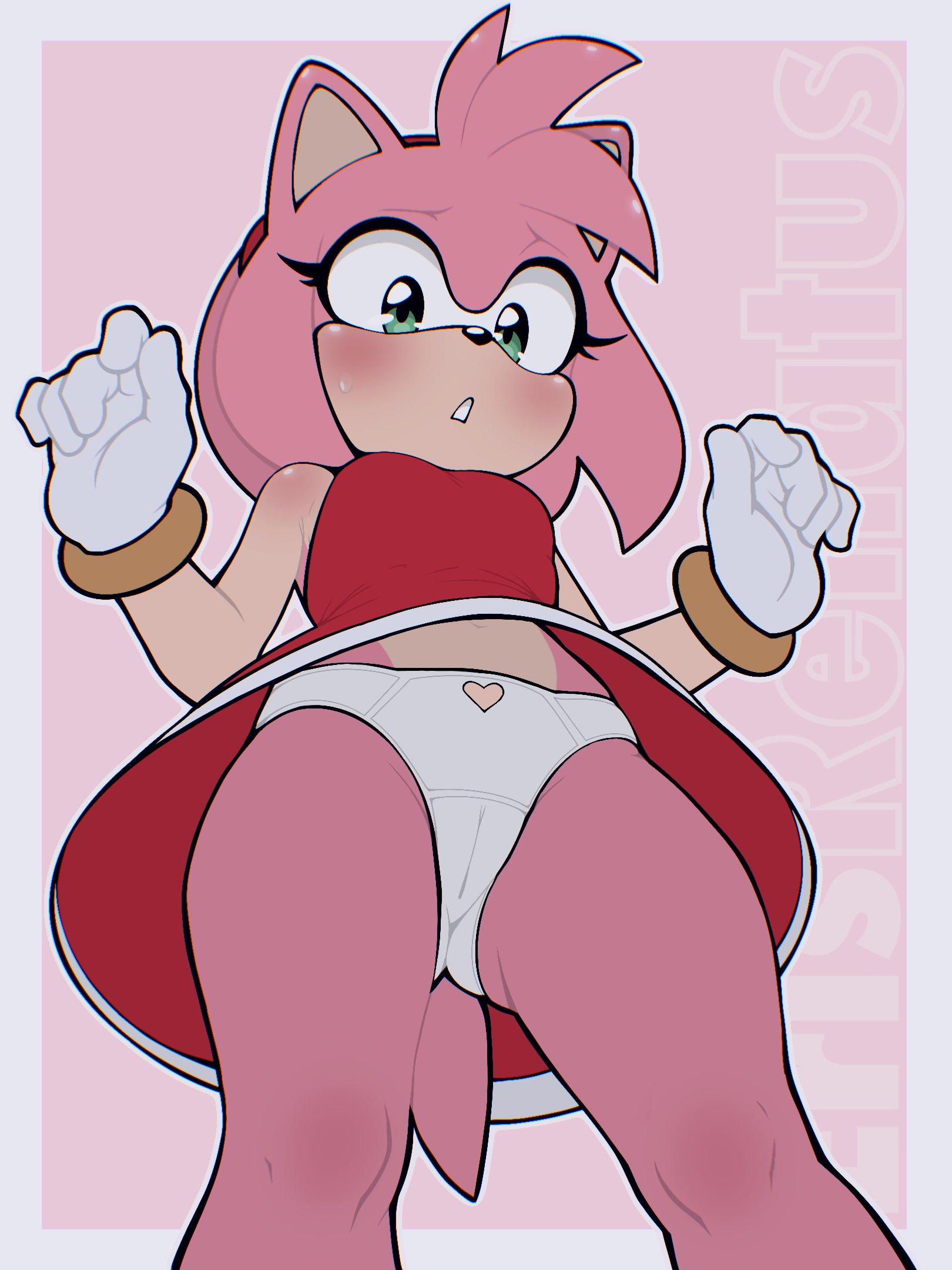amy rose, anthro, erisrenatus, panties, pantyshot, solo, solo female, solo focus, sonic (series), sonic the hedgehog (series), upskirt, white panties