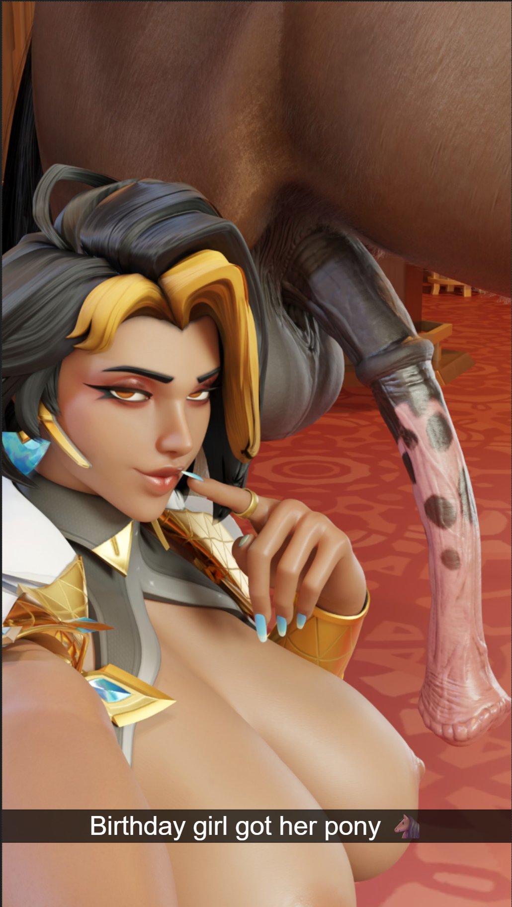 3d, bestiality, bobbybuttbuck, breasts, buttbuck, dark skin, dark-skinned female, domina, equine, equine penis, female, female on feral, feral, feral on female, feral on human, horse, horsecock, human female, human on feral, imminent bestiality, overwatch, tank, zoophilia