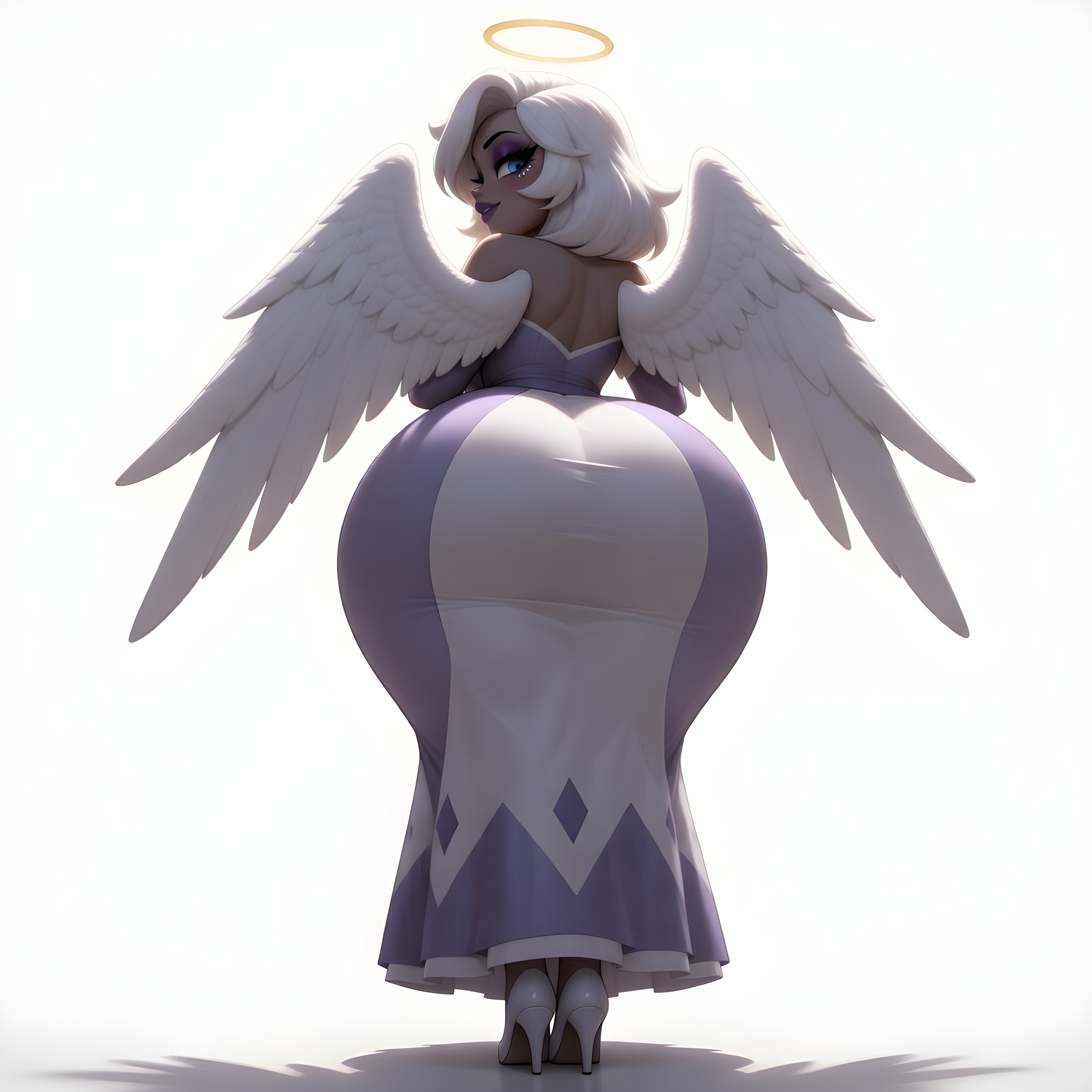 1female, 1girls, ai generated, angel, ass, back view, big ass, big breasts, big butt, brasil louco, breasts, bubble ass, bubble butt, clothed, clothed female, curvaceous, curvy, curvy body, curvy figure, cute, dominant, dominant female, emily (hazbin hotel), fat ass, fat butt, female only, hazbin hotel, large ass, large breasts, looking at viewer, looking back, looking back at viewer, mature, mature female, mature woman, milf, milf body, presenting, presenting ass, seducing, seducing viewer, seductive, seductive look, seductive smile, sexy, sexy body, sexy pose, simple background, solo, solo female, solo focus, tagme, thick ass, thick body, thick butt, thick thighs, voluptuous, voluptuous body, voluptuous female, white background
