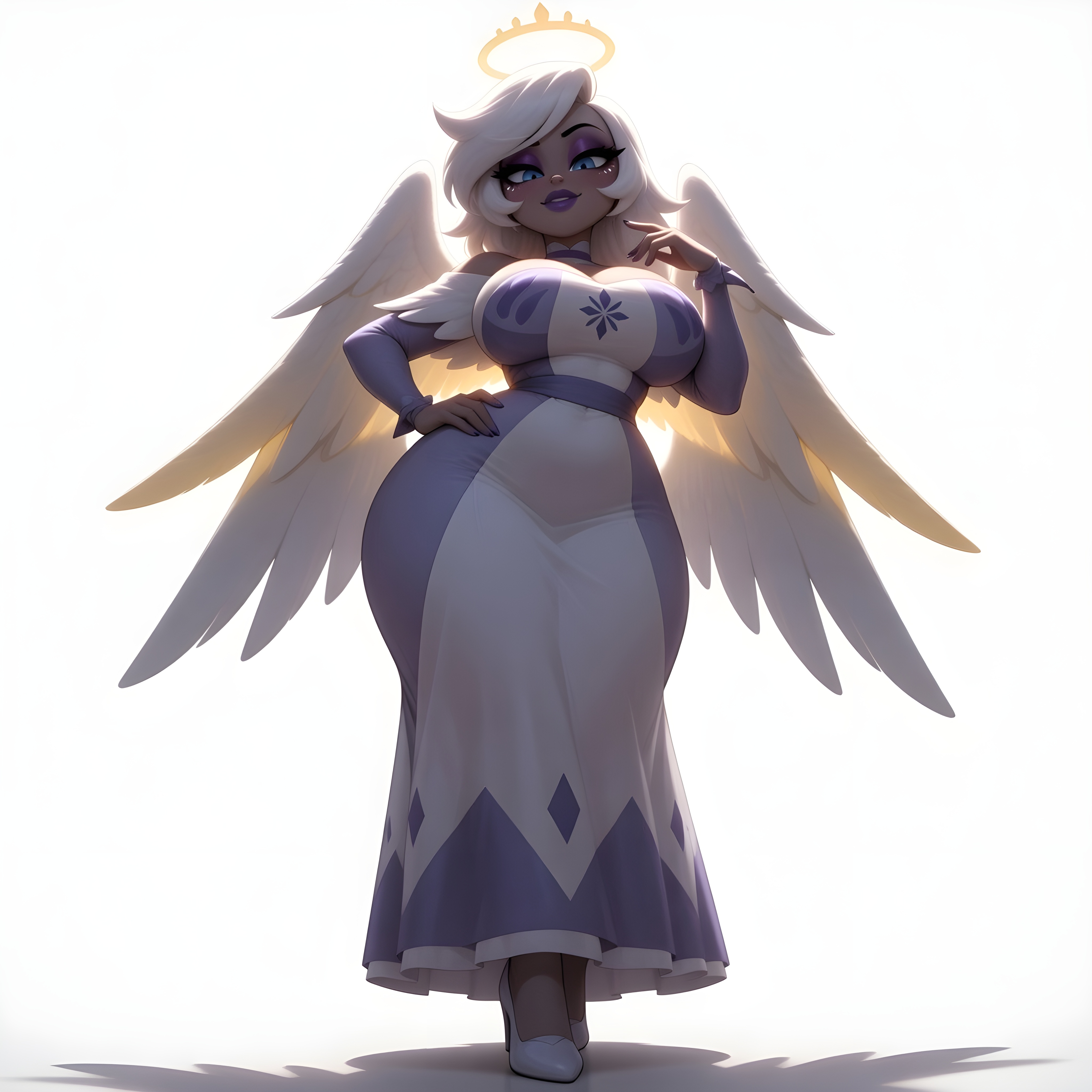 1female, 1girls, ai generated, angel, ass, big ass, big breasts, big butt, brasil louco, breasts, bubble ass, bubble butt, clothed, clothed female, curvaceous, curvy, curvy body, curvy figure, cute, dominant, dominant female, emily (hazbin hotel), fat ass, fat butt, female only, front view, hazbin hotel, large ass, large breasts, looking at viewer, mature, mature female, mature woman, milf, milf body, seducing, seducing viewer, seductive, seductive look, seductive smile, sexy, sexy body, sexy pose, simple background, solo, solo female, solo focus, tagme, thick ass, thick body, thick butt, thick thighs, voluptuous, voluptuous body, voluptuous female, white background