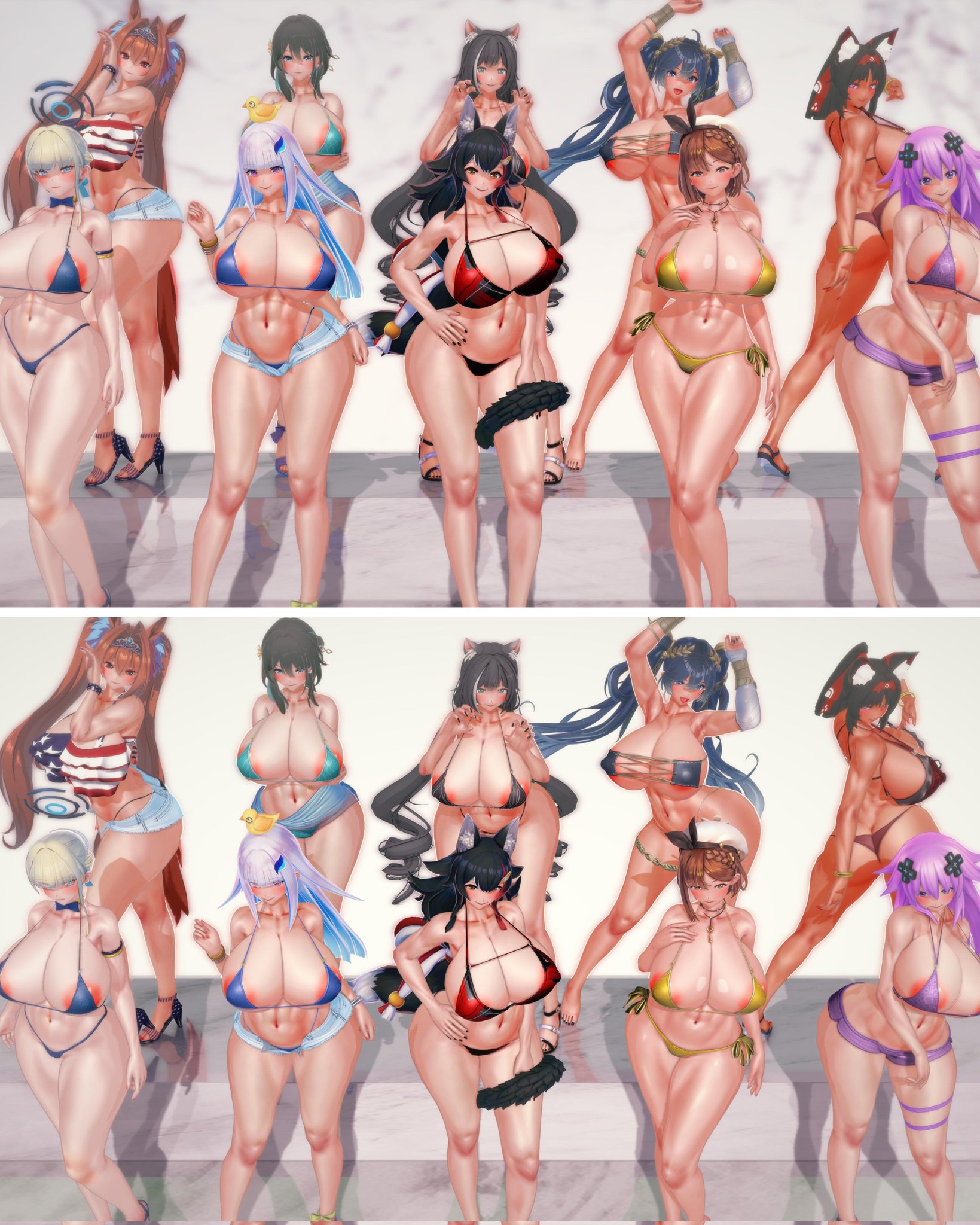 3d, 3d (artwork), 3d model, 3d render, alternate body type, alternate breast size, atelier (series), atelier ryza, bikini, blue archive, character request, copyright request, daiwa scarlet (umamusume), dark skin, dark-skinned female, hololive, hololive japan, honkai: star rail, huge breasts, iuno (wuthering waves), karyl (princess connect!), koikatsu, kyaru (princess connect), light skin, light-skinned female, lize helesta, multiple girls, nekomiya mana, neptunia (series), nijisanji, ookami mio, reisalin stout, ruan mei (honkai: star rail), taf4mad, toki (blue archive), umamusume, umamusume pretty derby, virtual youtuber, wuthering waves, zenless zone zero