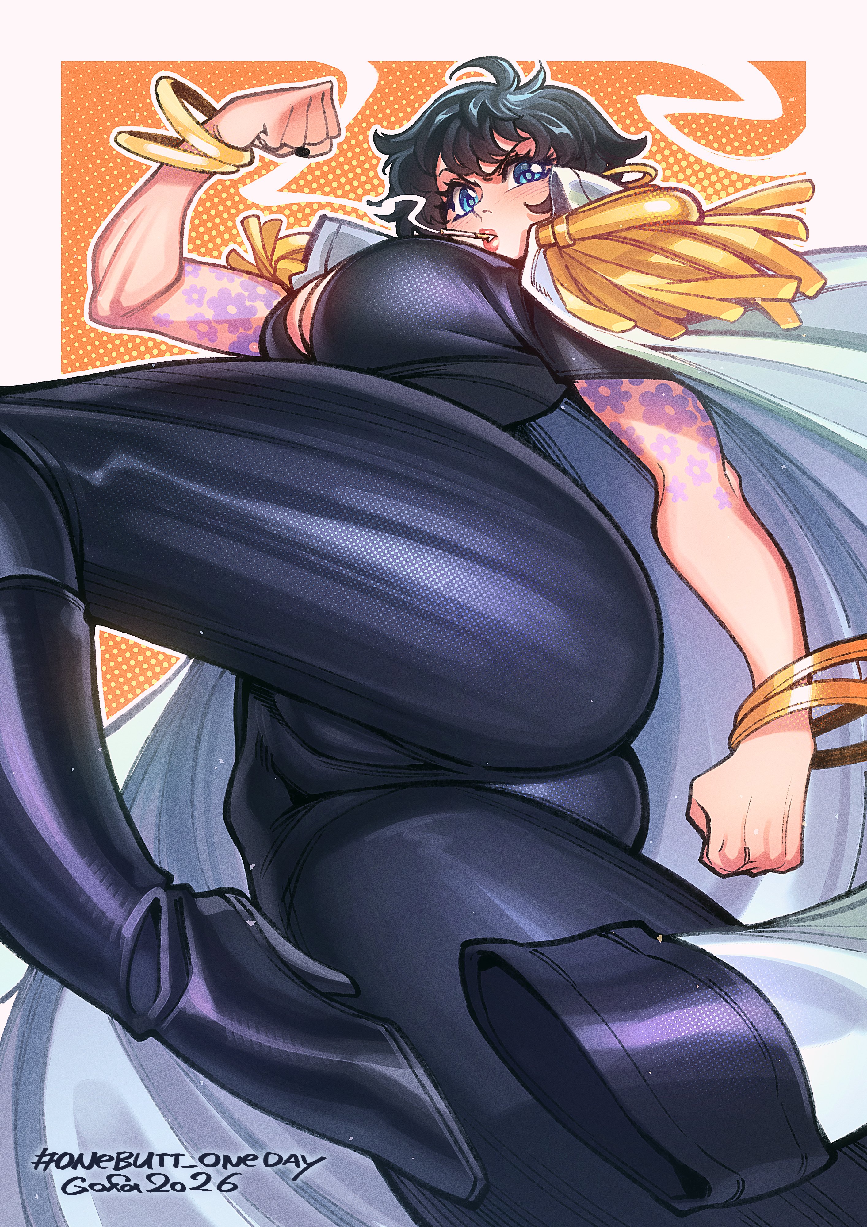 2026, ass, blue eyes, bracelet, cigarette, cleavage, coat, doll (one piece), female, female only, gofa, high heels, large breasts, lips, looking at viewer, one piece, pauldrons, short hair, tattoo, thighs