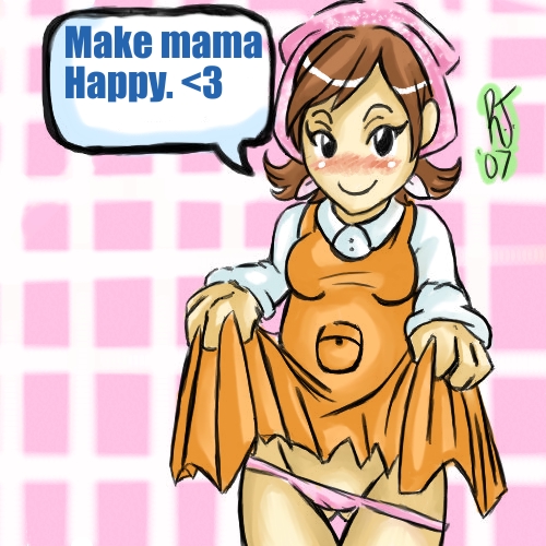 cooking_mama mama_(cooking_mama) nintendo panties_pulled_down skirt_lift small_image solo