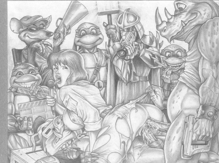 anal anus april_o'neil april_o'neil_(tmnt_1987) bebop female hamato_yoshi hamato_yoshi_(tmnt_1987) human leonardo male master_splinter master_splinter_(tmnt_1987) michelangelo monochrome nipples pandoras_box penis pussy rocksteady straight straight_hair teenage_mutant_ninja_turtles the_shredder tmnt_1987