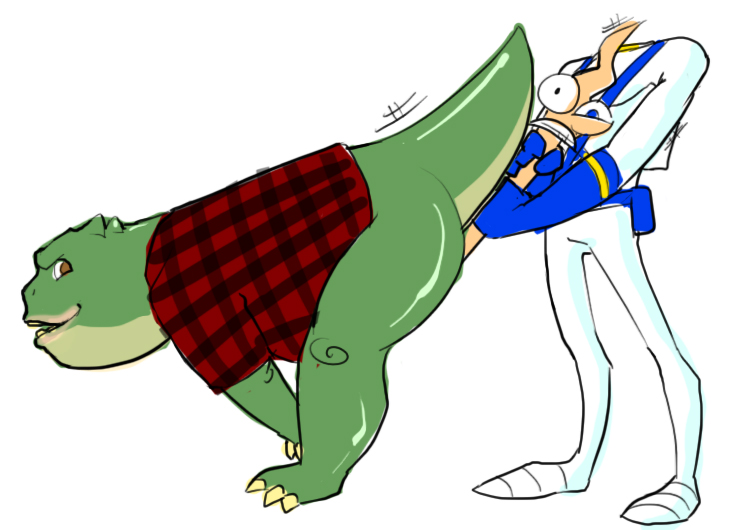 anthro clothing dinosaurs dinosaurs_(series) earl_sinclair earthworm_jim earthworm_jim_(character) earthworm_jim_(franchise) furry male_only uncensored