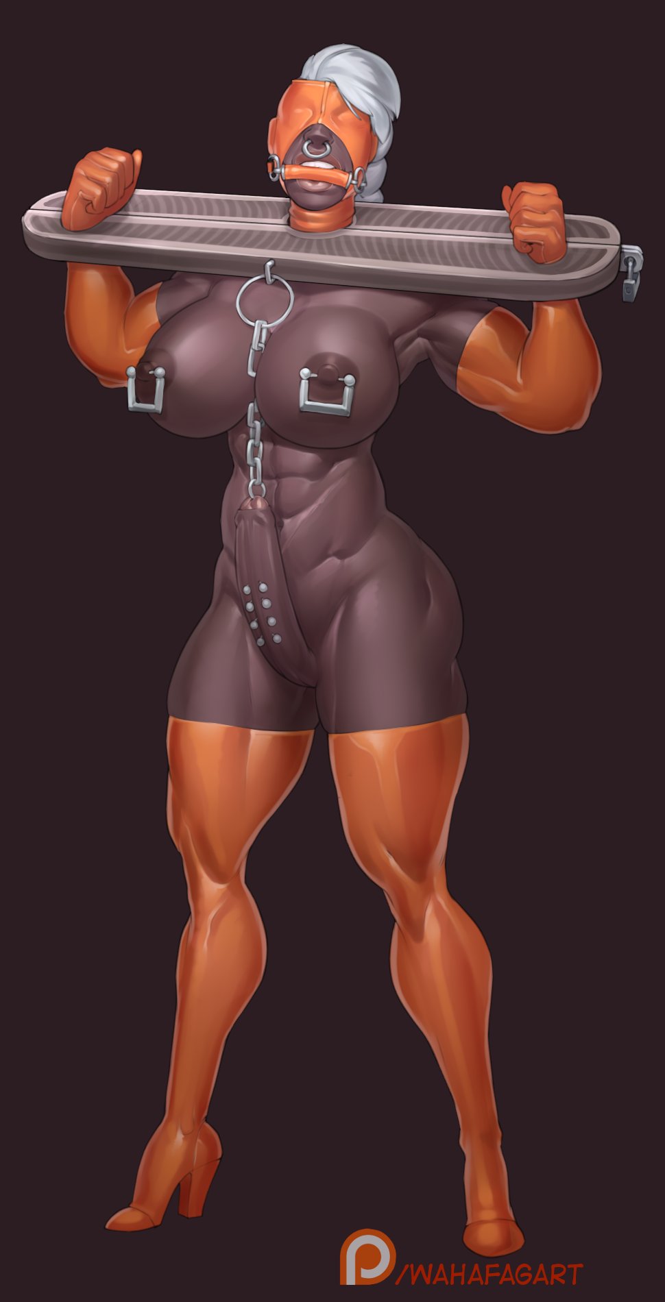 1futa abs artist_name bit_gag bondage bondage_hood boots breasts chains dark-skinned_futanari erection foreskin frenum_ladder frenum_piercing full_body futa_only futa_sans_balls futanari gag gagged gimp gimp_mask heels high_heel_boots huge_breasts human intact latex linked_penis linked_piercing long_hair mask muscular muscular_futanari naked_footwear nipple_piercing nipple_rings nose_piercing nose_ring nude partially_retracted_foreskin penis penis_piercing prince_albert_piercing restrained septum_piercing smooth_penis solo standing stocks thigh_boots uncut wahafagart white_hair