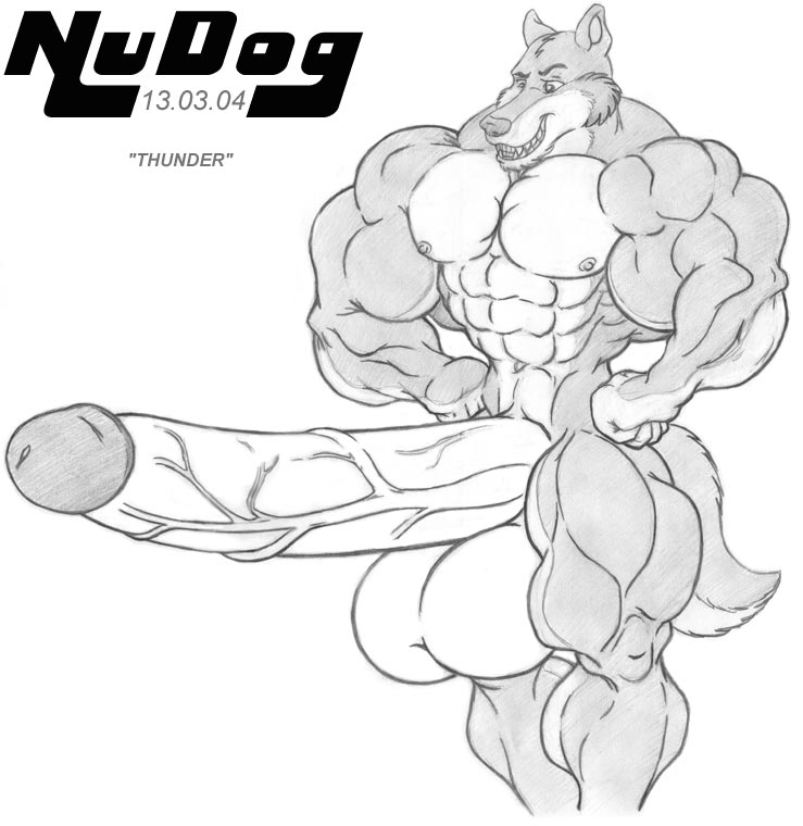 2004 anthro balls canine erection huge_cock hyper male male_only mammal muscular nude nudog penis solo vein