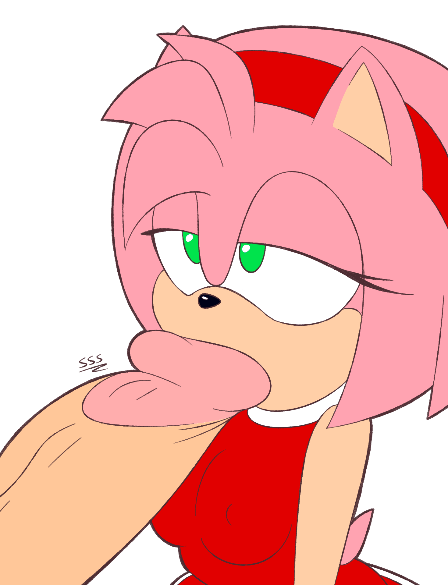 amy rose, anthro, breasts, fellatio, female, hedgehog, human, human on anthro, just the tip, male, male human/female anthro, male on anthro, nipples, oral, partial male, penis, sega, sonic (series), sonic the hedgehog (series), supersegasonicss