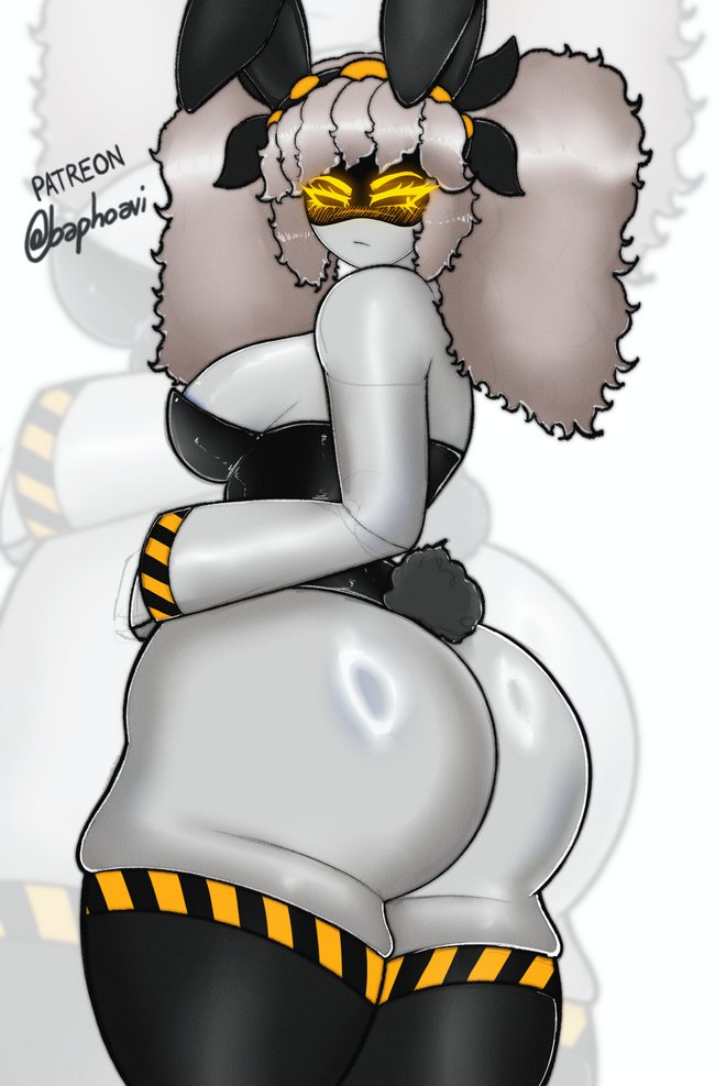 1girls, ass, baphoavi, big ass, big breasts, big thighs, breasts, bunny ears, bunnysuit, cleavage, clothing, drone, female, female only, furry murder drone, gigantic ass, gigantic thighs, grey hair, heart, high thighs, huge ass, huge breasts, huge thighs, j (murder drones), looking at viewer, murder drones, panties, robot, robot girl, tagme, tail, thick thighs, thighhighs, thighs, white body, wide hips, yellow eyes
