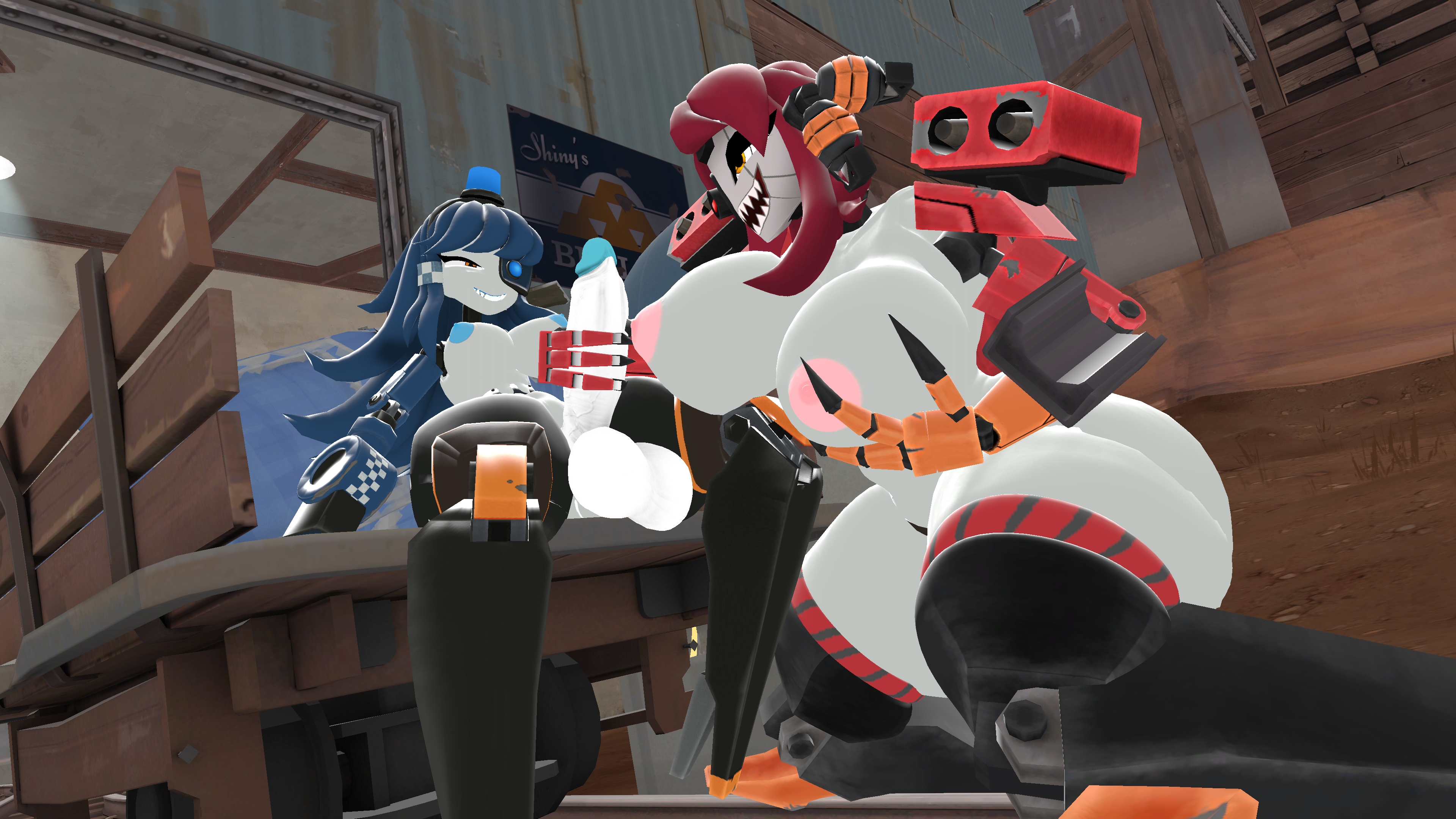 1futa, 1girls, balls, big breasts, breast grab, erection, female, futa on female, futanari, handjob, huge balls, huge cock, humanoid penis, mimi sentry, penis, robot, robot girl, senthia, sentry (team fortress 2), size difference, tagme, tean fortress 2