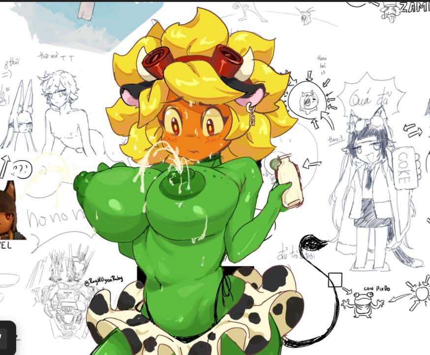 anthro, anthrofied, arched lactation, ass, breast milk, breasts out, cow ears, cow print, electronic arts, flora fauna, freckles, lactating, lactation, lactation without expressing, milk, plant, plant humanoid, plantie, plants vs zombies, plants vs. zombies, popcap games, royaluyenruby, sketch, solar flare (pvz), sunflower (pvz), video game character, video games