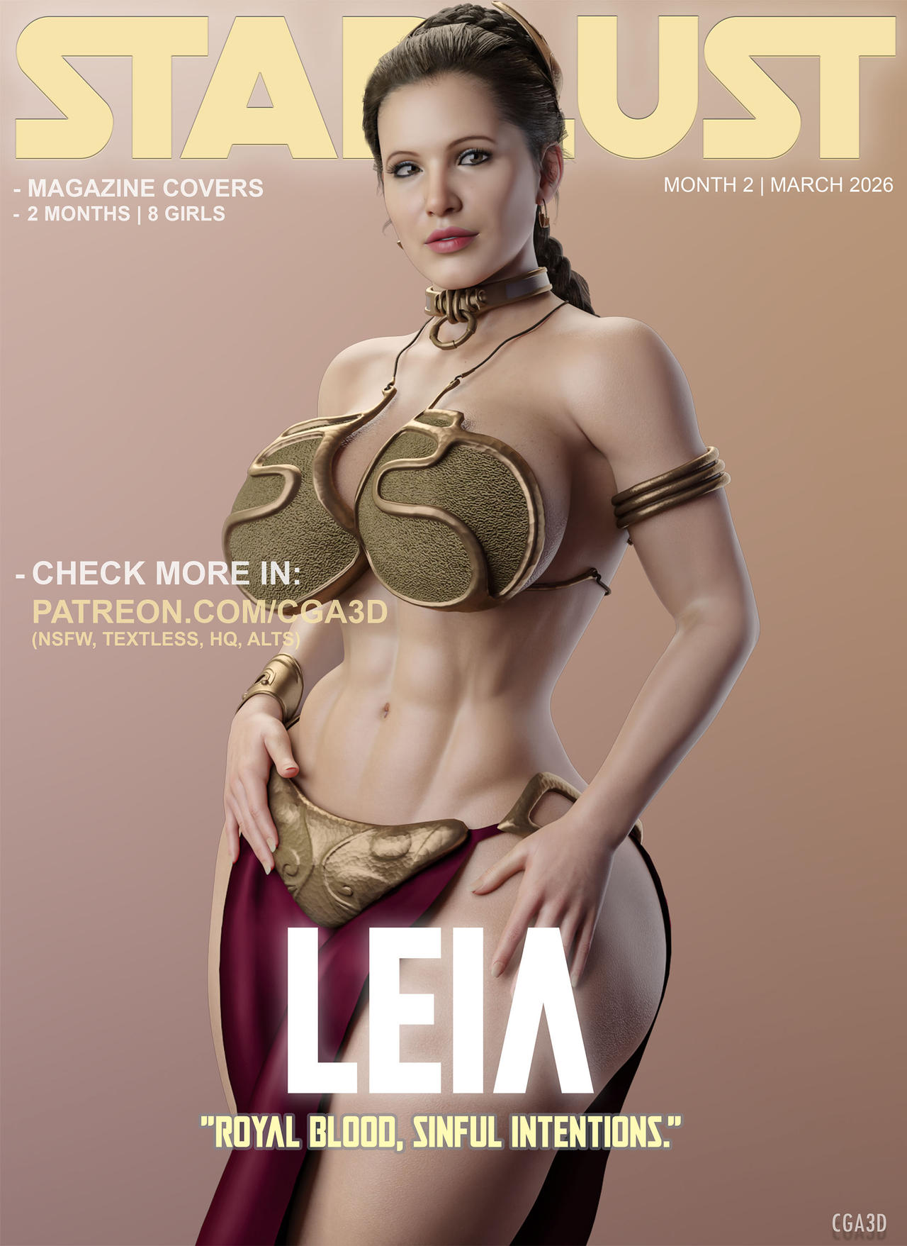1girls, 3d, ass, big ass, big breasts, breasts, bust, busty, cga3d, chest, curvaceous, curvy, curvy figure, digital media (artwork), erotichris, female, female focus, female human, female only, hips, hourglass figure, huge ass, huge breasts, human, large ass, large breasts, legs, light skin, light-skinned female, lucasfilm, magazine, magazine cover, mature, mature female, princess leia organa, slave bikini, slave leia, star wars, thick, thick hips, thick legs, thick thighs, thighs, voluptuous, voluptuous female, waist, wide hips