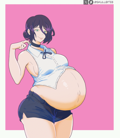 2d, 2d (artwork), animated, anime, belly, belly bulge, belly expansion, big belly, big belly bulge, big breasts, black collar, boob expansion, breast expansion, breasts, chainsaw man, collar, exposed, exposed boobs, exposed breasts, female, female focus, female only, green eyes, green eyes female, green-eyed female, huge belly, huge belly bulge, instant pregnancy, large boobs, large breasts, light skin, light-skinned female, looking at viewer, manga, pregnancy expansion, pregnant, pregnant female, purple hair, purple hair female, purple-haired, purple-haired female, rapid pregnancy, reze (chainsaw man), russian, russian female, skullbitee, solo, solo female, solo focus, soviet, soviet girl, soviet union, thick thighs, thighs