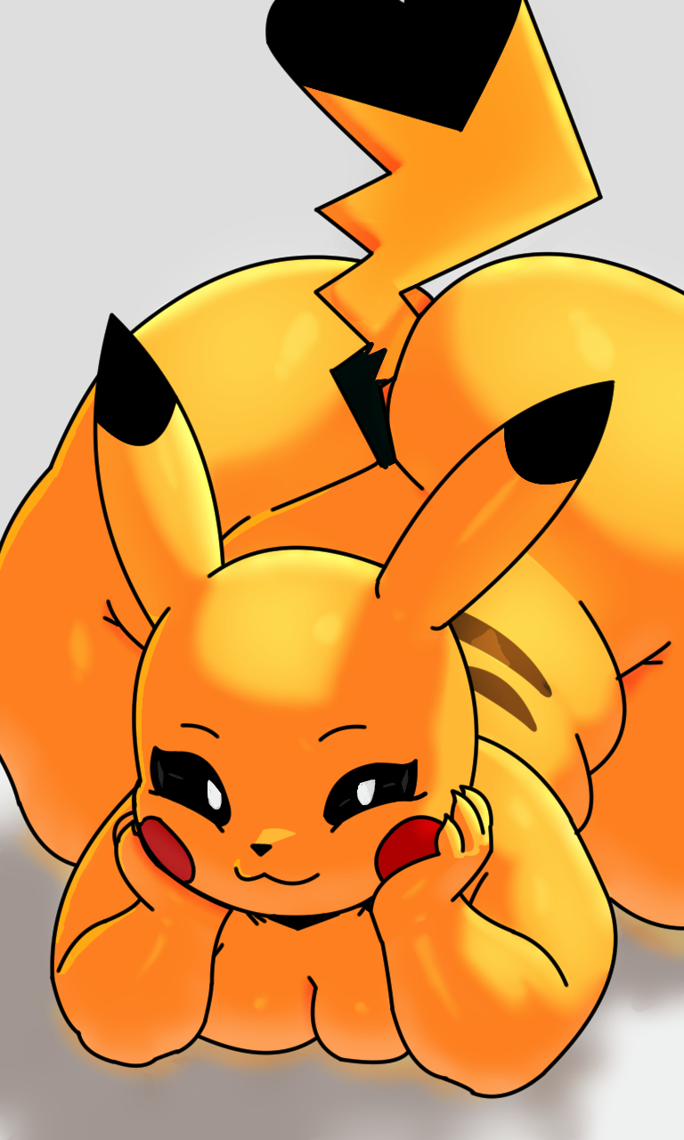 3:5, anthro, big breasts, big butt, bottom heavy, breasts, butt, cosplay pikachu (character), female, fur, generation 1 pokemon, heart tail, hi res, huge butt, looking at viewer, lying, mammal, nintendo, nitrozo, nude, nude anthro, nude female, on front, pear-shaped figure, pikachu, pokemon, pokemon (species), pokemorph, rodent, short stack, slightly chubby, slightly chubby anthro, slightly chubby female, smile, solo, tagme, tail, wide hips, yellow body, yellow fur