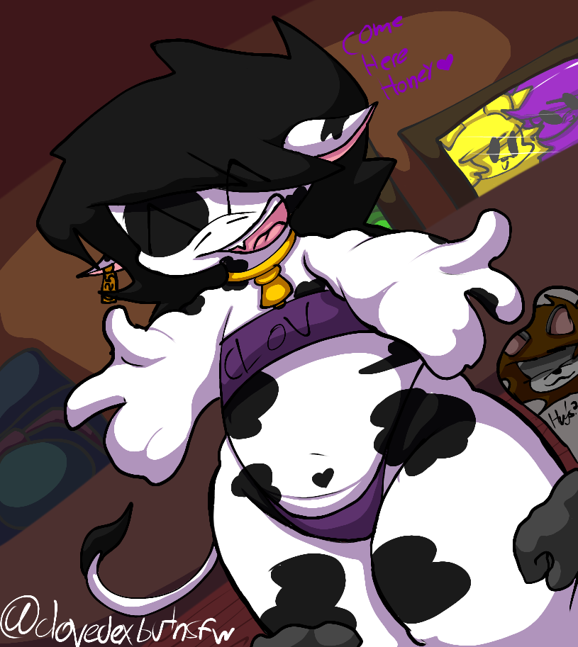 big_thighs bovine canon_couple chubby chubby_male clovedex_(artist) clover_(clovedex) couple cow_ears ear_piercing erick_(clovedex) femboy furry furry_clover_(clovedex) furry_erick_(clovedex) furry_only gay house hug_invitation male male_only no_visible_genitalia small_penis thick_thighs thighs