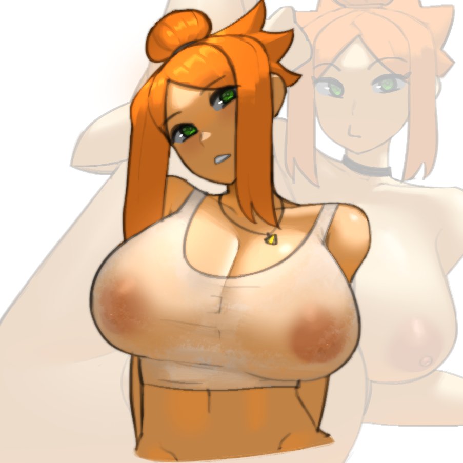 big breasts, breasts, female, ginger, ginger hair, green eyes, hair, hairbun, latina, light skin, light-skinned female, orange hair, original, original character, rayschera, red hair, rosalia (rayschera), short hair, tagme