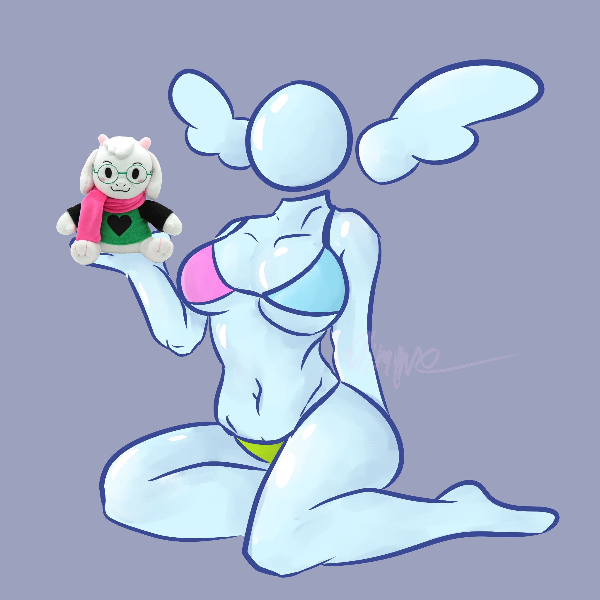 1girls, bikini, breasts, breasts out, colored, deltarune, deltarune bikini, female, female focus, female only, gray background, merchandise, ralsei, ralsei plushie, ralsei with white fur, simple background, tagme, tagme (artist), the angel (deltarune), undertale, undertale (series)