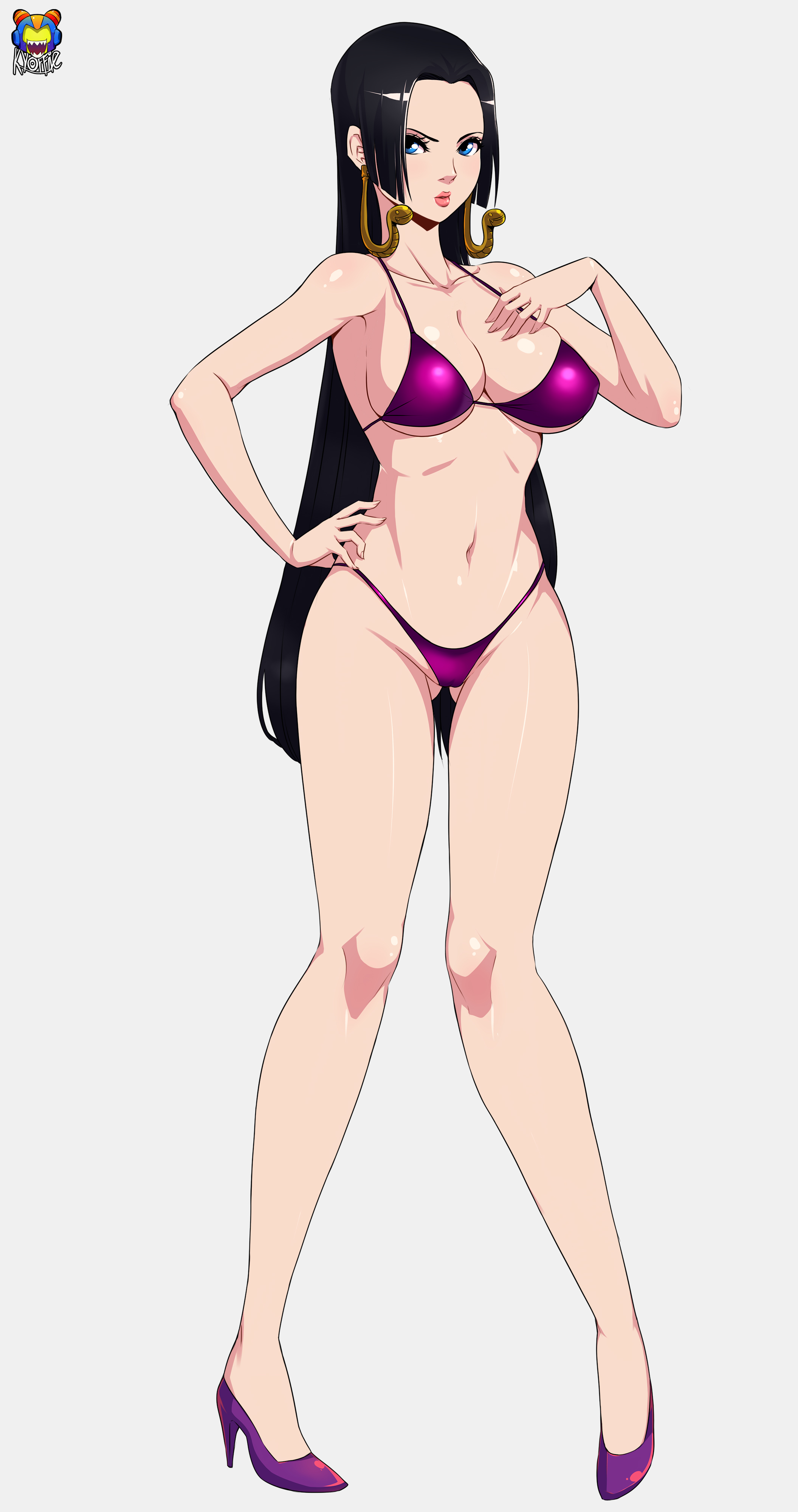 1girls, bikini, black hair, black-haired female, blue eyes, boa hancock, female, female only, hourglass figure, kyoffie, lipstick, one piece, snake earrings, tagme