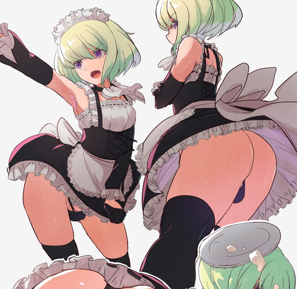 androgynous, ass, big ass, bob cut, bulge, crossdressing, femboy, kyatama land, lio fotia, maid headdress, maid outfit, male, promare, short hair, twink