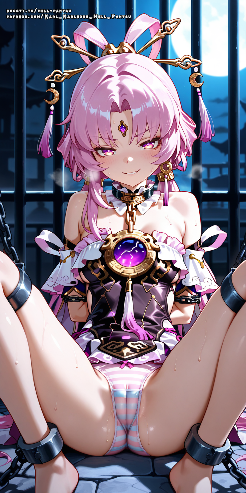 ai_female ai_generated breasts color colored cute cute_face female fu_xuan_(honkai:_star_rail) hell-pantsu hi_res honkai:_star_rail honkai_(series) panties pink_eyes pink_hair pussy_peek small_breasts