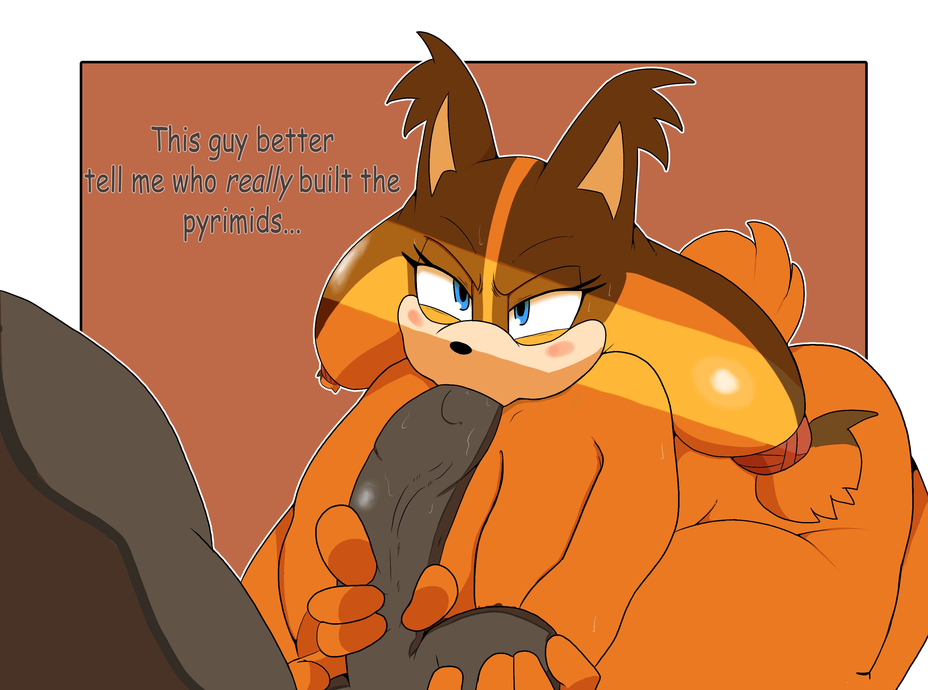 1boy, 1girls, balls, big ass, big breasts, blowjob, breasts, female, fondling balls, handjob, male, naked, noinx at nite (artist), nude, nude female, nude male, penis, sega, sonic (series), sonic boom, sonic the hedgehog (series), sticks the badger, sticks the jungle badger, stroking penis, sucking penis