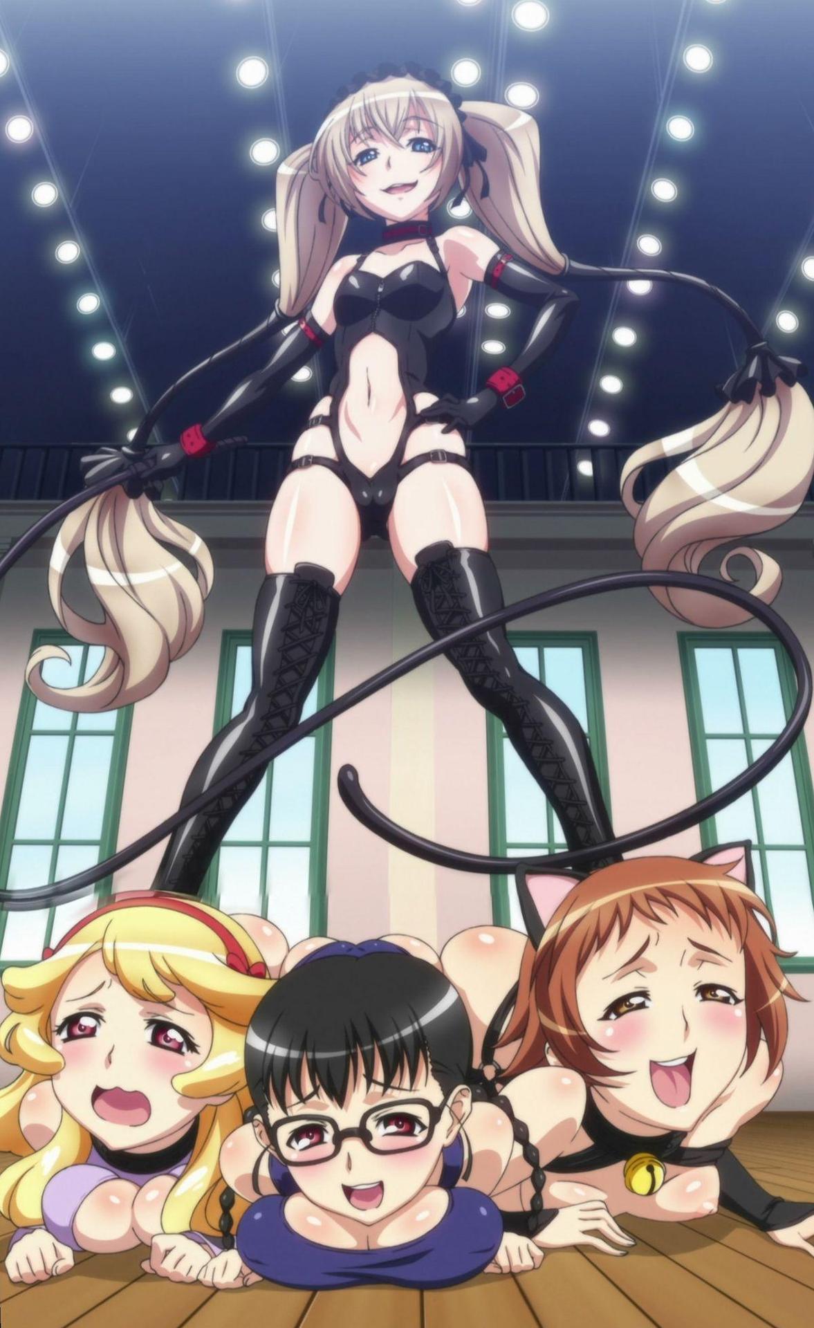 collar, dominatrix, ekaterina kurae, female, femdom, katsuragi hana, satsuki ayame, seikon no qwaser, shiizaki lulu, slave, whip, yuri