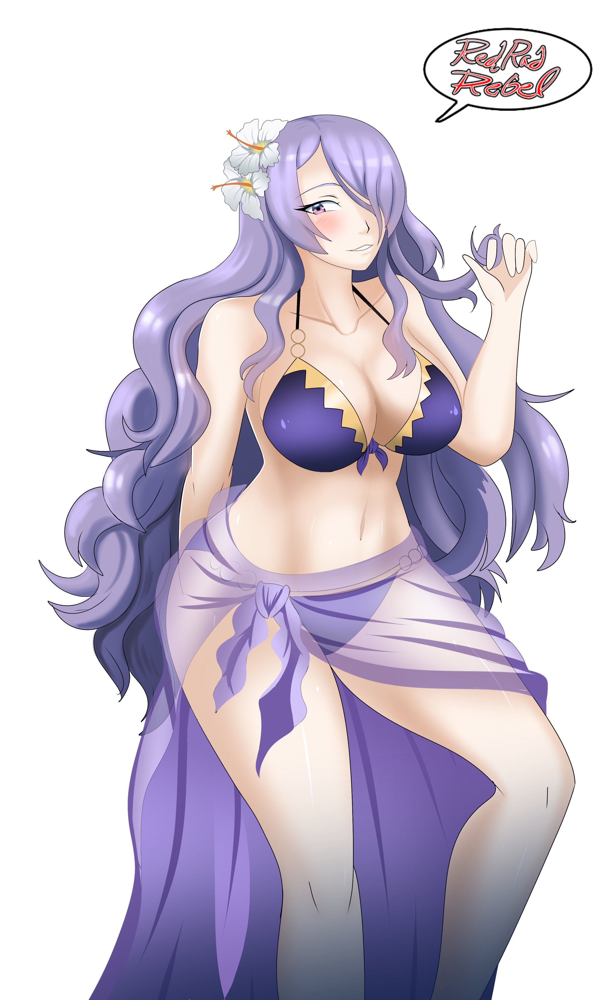 big breasts, bikini, breasts, camilla (fire emblem), female, female only, fire emblem, fire emblem fates, fire emblem heroes, long hair, mature female, purple eyes, purple hair, redradrebel, solo, solo female, solo focus