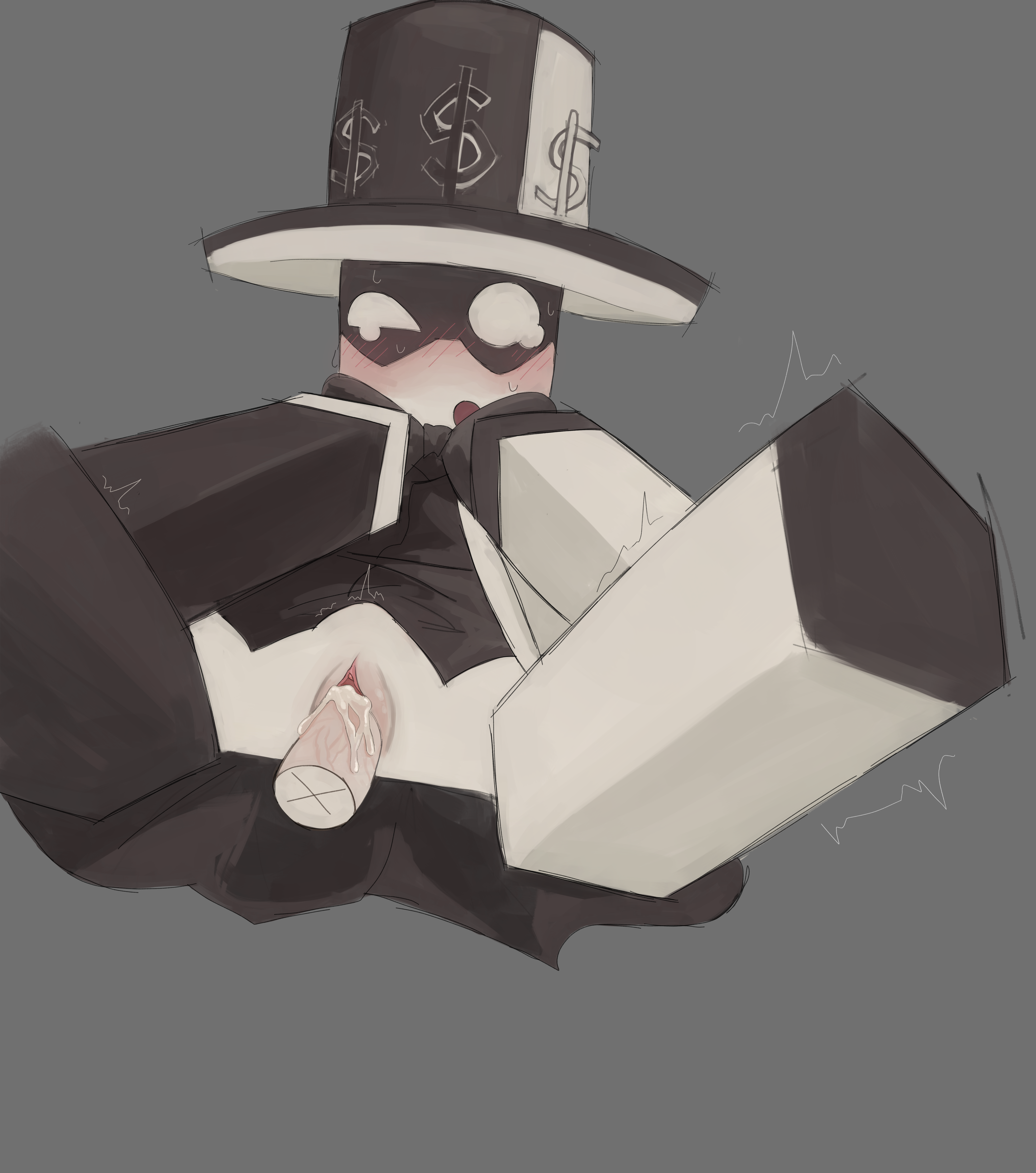 1girl, artful (die of death), artistry (die of death), blocky body, cum in pussy, die of death (roblox), pussy, roblox game, self upload, shaking legs, simple background, sketch, solo, vaginal penetration, white skin