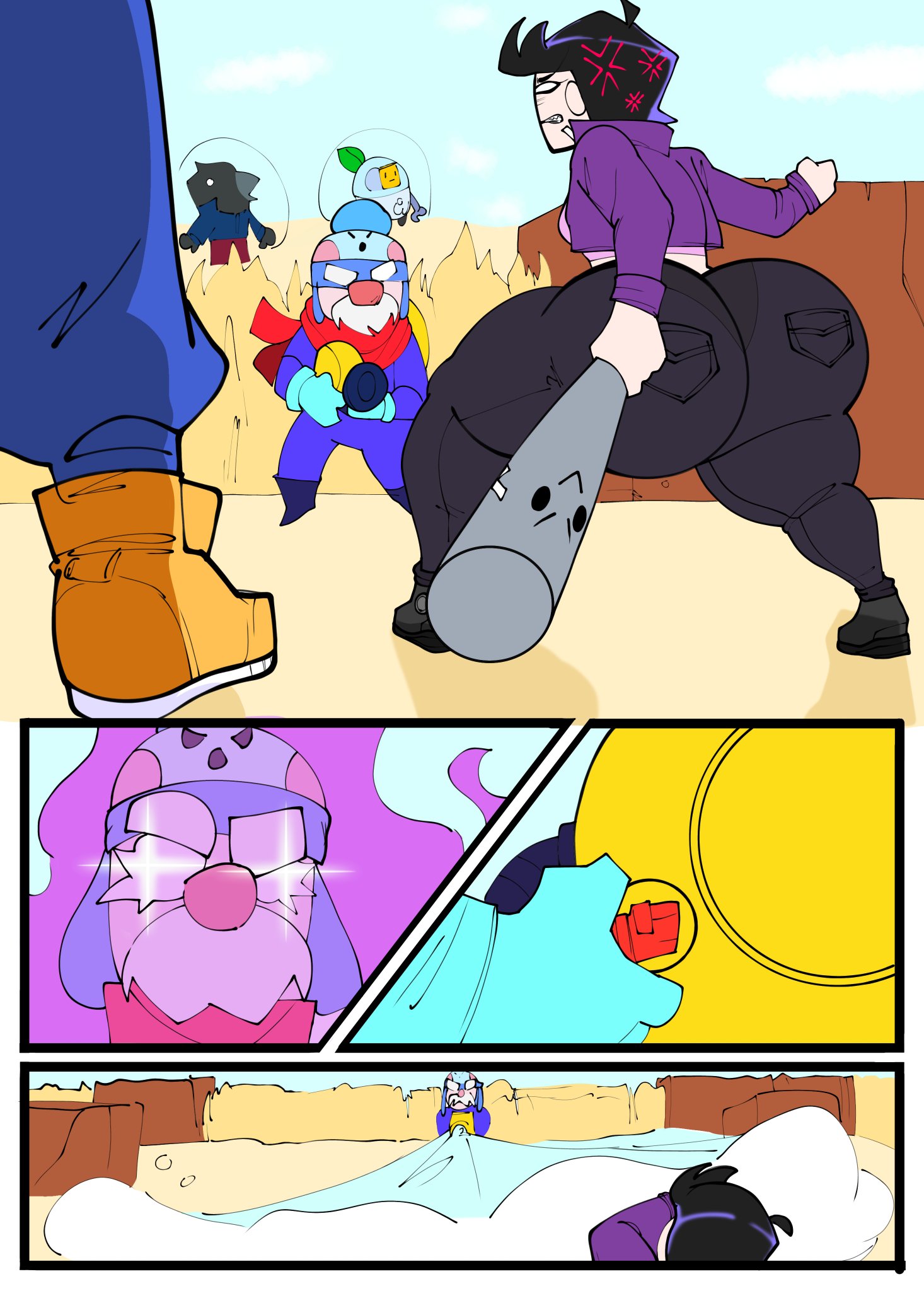 angry, angry face, asian female, ass, ass focus, baseball bat, bibi (brawl stars), big ass, black jeans, brawl stars, crow (brawl stars), elpiromanias, fang (brawl stars), fat ass, gale (brawl stars), hypercharge, jeans, mr bat (brawl stars), recolor, sprout (brawl stars)