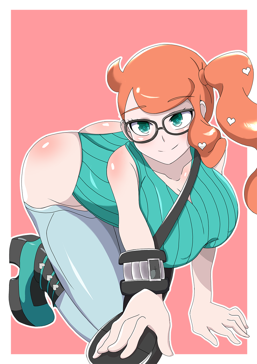 1girls, ass, boots, breasts, female, female only, glasses, green eyes, heel boots, high heel boots, human, human only, leotard, nintendo, orange hair, pokemon, pokemon ss, senak012, solo, sonia (pokemon)