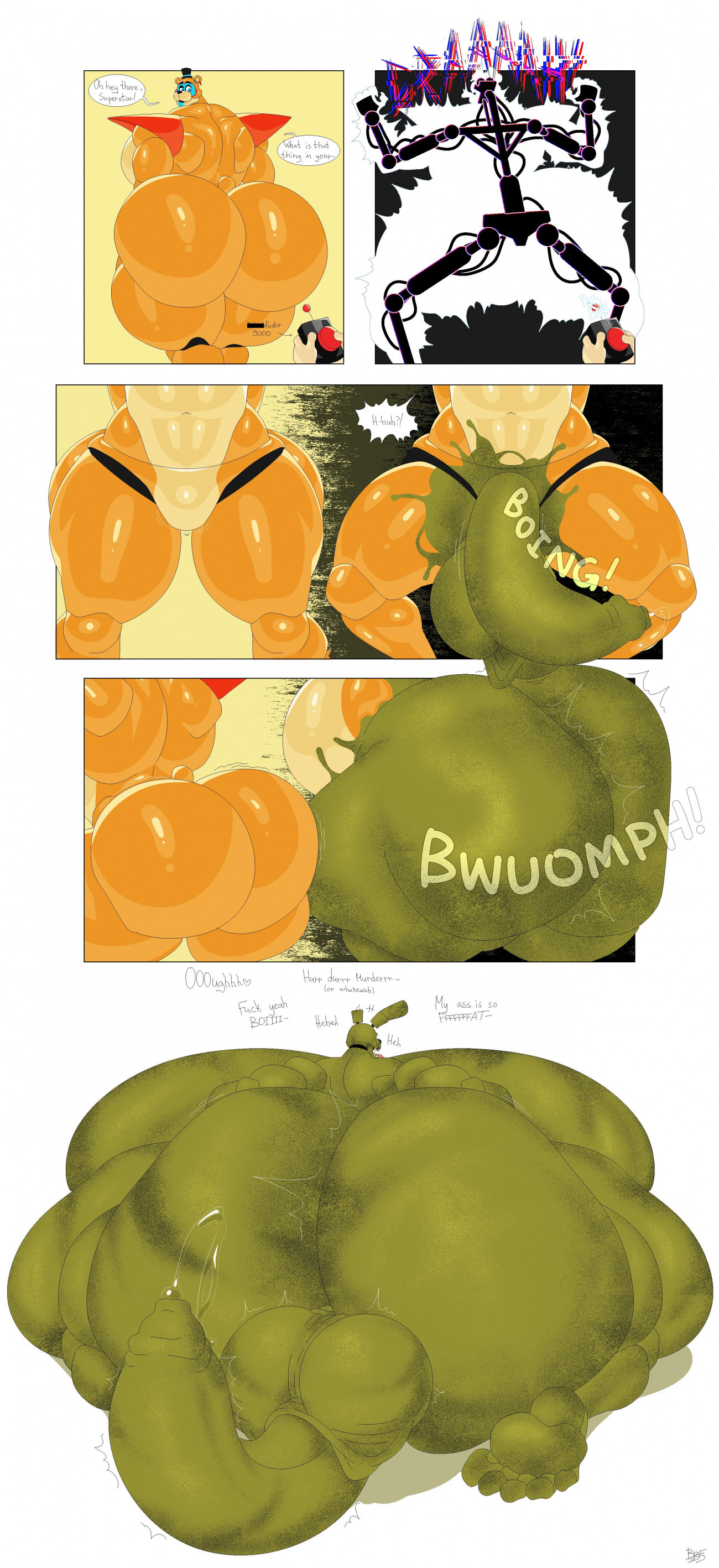 big ass, big ass (male), big balls, big butt, big dick, bobthetanuki, electrocution, extrasizedbob, five nights at freddy's, freddy (fnaf), glamrock freddy, green body, huge ass, huge balls, huge butt, huge dick, huge penis, male, male only, orange body, penis enlargement, penis growth, penis growth (enlargement), solo, springtrap, springtrap (fnaf), transformation, transformation sequence, transforming, uncircumcised, uncircumcised penis, uncut, uncut penis, what, wide hips, zapped, zombie