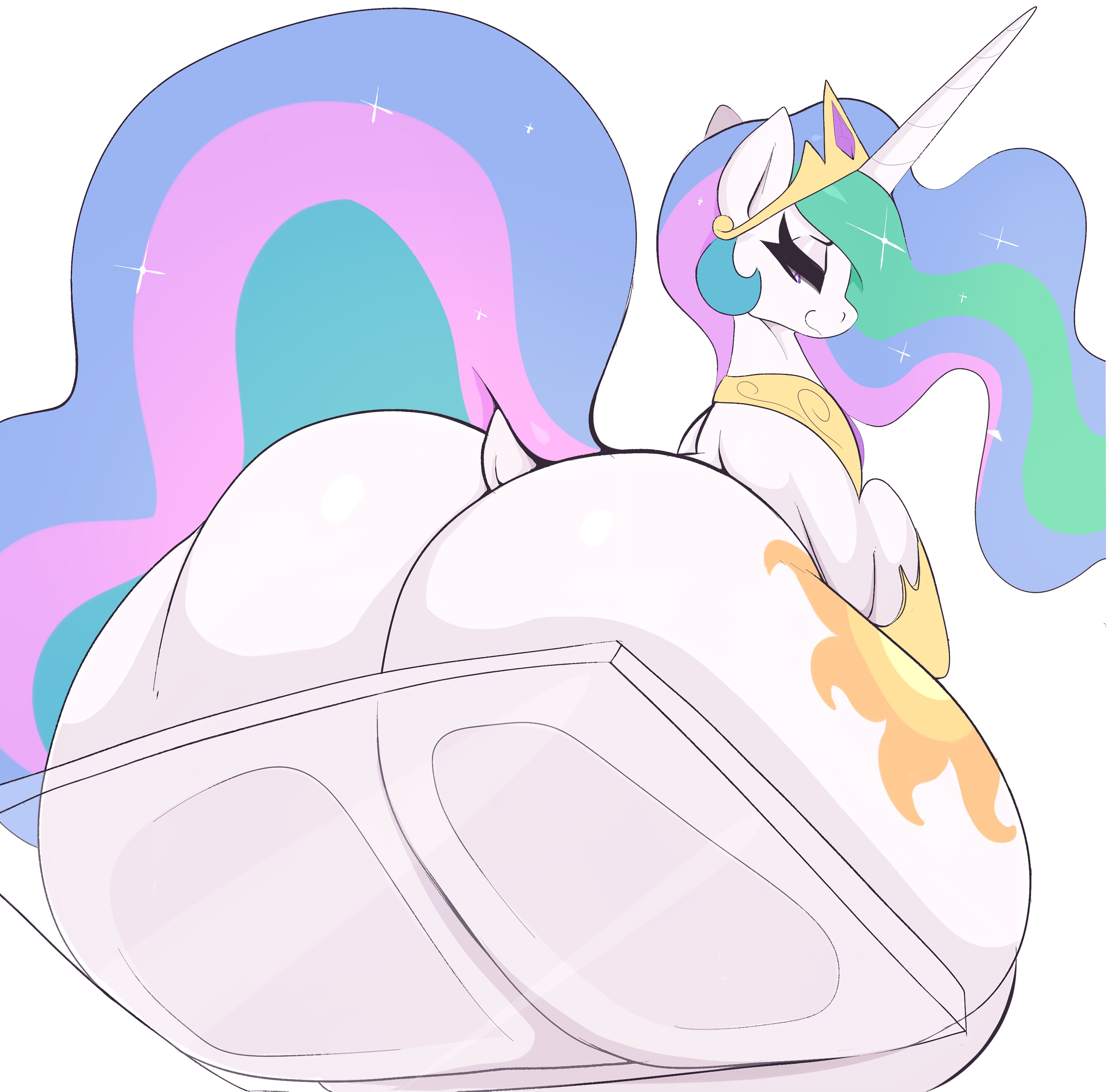 1girls, arizonathevixen, big ass, big butt, crown, fat ass, fat butt, female, female only, feral, friendship is magic, glass, huge ass, huge butt, my little pony, pony, princess, princess celestia (mlp), sitting, sitting on glass, smirk, solo, solo female, tail, white background