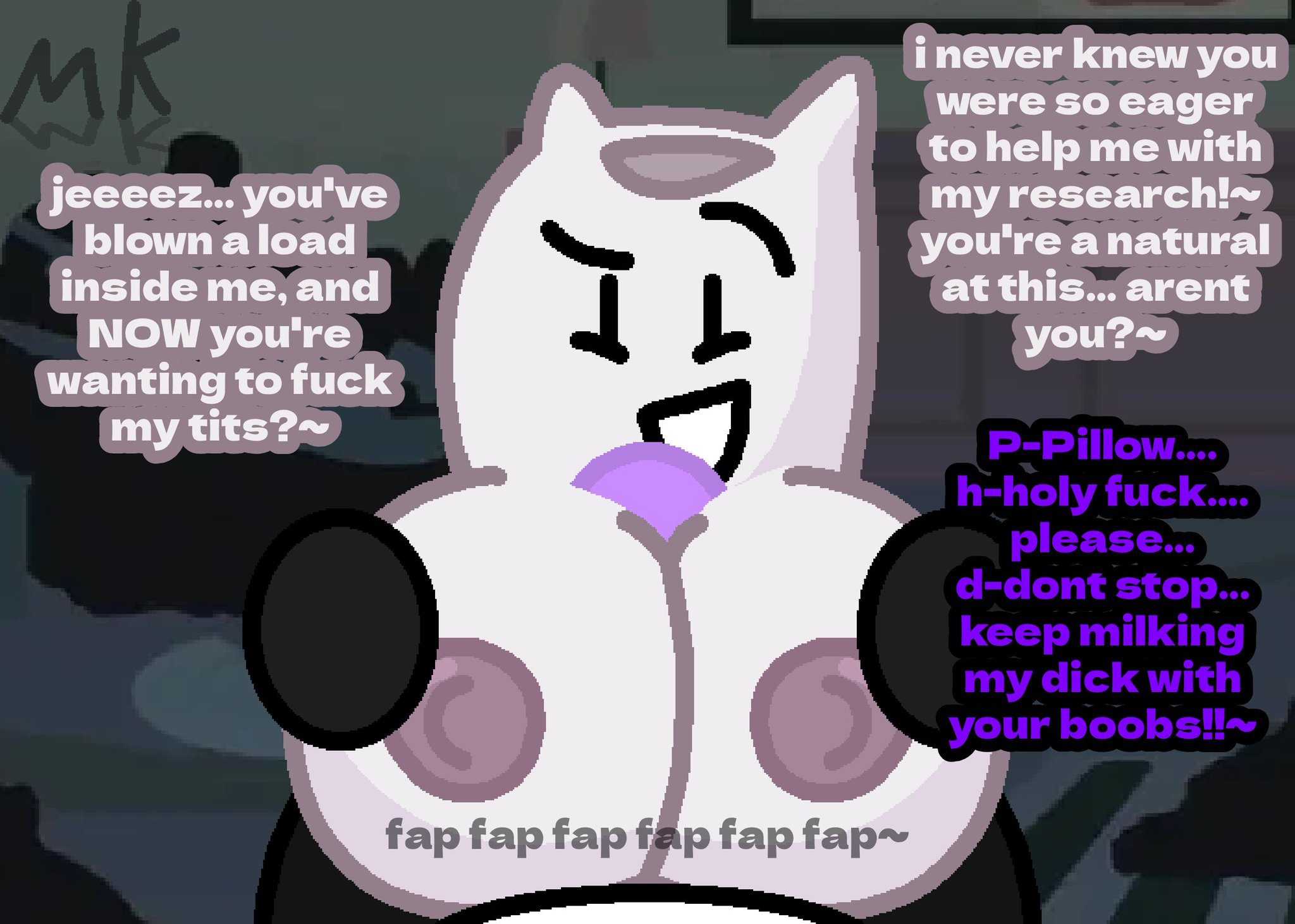 battle for bfb, battle for bfdi, battle for dream island, bfb, bfdi, big breasts, big cock, big dick, big penis, boobfuck, boobjob, breastjob, breasts, cock, dick, hyper, hyper breasts, looking at viewer, marklimarko, mk ball (marklimarko), nipples, object shows, oc x canon, onomatopoeia, penis, pillow (bfdi), pov, talking, talking to viewer, titjob, titjob pov