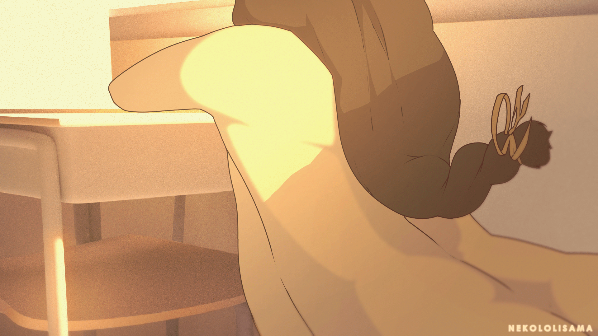 animated, big breasts, bouncing breasts, breasts, daytime, doggy style, hanekawa tsubasa, hips wider than shoulders, loop, looping animation, monogatari (series), nekololisama, nude, nude female, nudity, ponytail, school desk, thick ass, thick hips, thick thighs