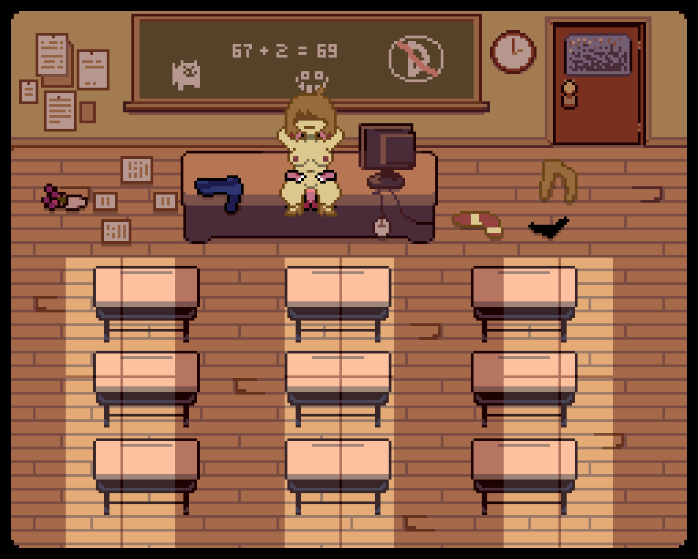 1boy, 1boy1girl, 1girls, accurate art style, aged up, alternate color, animated, annoying dog (undertale), anthro penetrating, badfish, balls, bouncing breasts, canon x oc, chalkboard, chalkboard drawings, chalkboard writing, classroom, classroom sex, clothes on floor, clothes removed, deltarune, friend (deltarune), grabbing waist, holding onto partner, human, human female, human on anthro, human penetrated, interspecies, kris (deltarune), kris female (deltarune), lizard, lizard humanoid, loop, naked, naked female, neutral expression, nipples, nsfwfromd, oc x canon, pixel (artwork), pixel animation, pixel art, riding, riding penis, self upload, source, sprite, sprite art, stant, tagme, teacher and student, undertale (series), vaginal penetration, vaginal sex, watermark