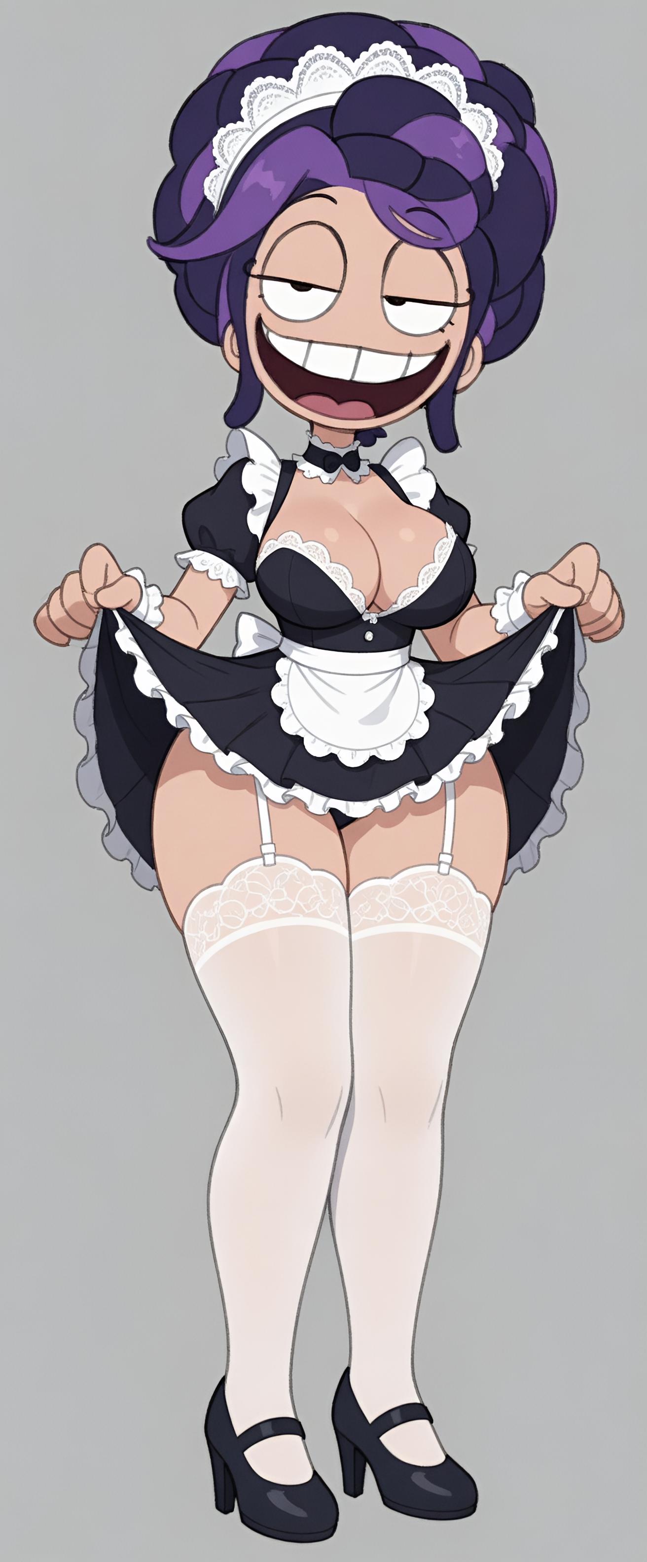 1female, 1girls, 2026, 2026s, 2d, 2d (artwork), 2d artwork, ai assisted, alternate ass size, alternate body type, alternate breast size, alternate costume, animate inanimate, bedroom eyes, big ass, big breasts, big butt, big hair, big thighs, black eyes, black panties, black underwear, braid, braided hair, braided ponytail, braids, breasts, clothed, clothing, curvy, curvy body, curvy female, curvy figure, digital art, digital drawing, digital drawing (artwork), digital media, digital media (artwork), digital painting (artwork), doll, doll girl, dressed, edit, edited, edited art, edited image, exhibitionism, female, female doll, female focus, female only, full body, grey background, hair, hair bun, high heels, hourglass figure, hourglass figured female, humanoid, humanoid female, inanimate animate, lifted by self, lifting own clothes, lifting skirt, lily lovebraids, lily lovebraids (poppy playtime), living doll, living toy, long hair, maid, maid apron, maid cap, maid dress, maid headdress, maid outfit, maid uniform, mascot horror, mob entertainment, mob games, open mouth, open smile, panties, pear shaped, pear shaped female, pear-shaped figure, ponytail, ponytail (hair), ponytail female, poppy playtime, poppy playtime (chapter 5), purple hair, purple hair female, purple shirt, seductive, seductive look, seductive pose, simple background, skirt, skirt lift, skirt up, smile, smiling, smiling at viewer, smug, smug expression, smug face, smug grin, smug smile, solo, solo female, solo focus, spinarooz, teeth, thick, thick ass, thick butt, thick hips, thick legs, thick thighs, tongue, toy, underwear, vibrant hair, video games, wide hips, wide thighs