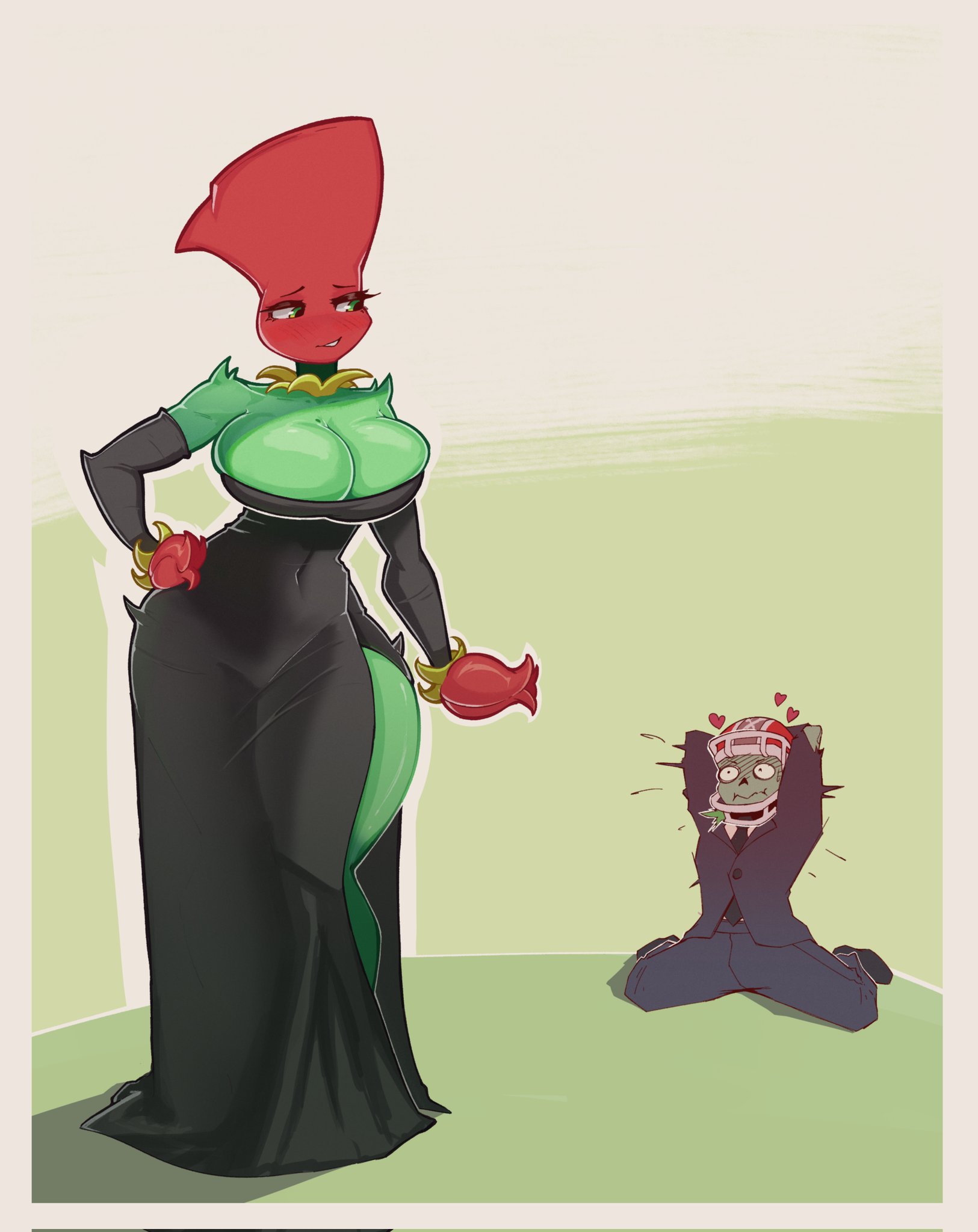 , 1boy, 1girls, all-star (pvz), anthro, anthrofied, ass, big breasts, breasts, electronic arts, female, flora fauna, huge breasts, plant, plant humanoid, plantie, plants vs zombies, plants vs. zombies, popcap games, rose (pvz), video game character, video games, zeryn, zombie, zombie (pvz)